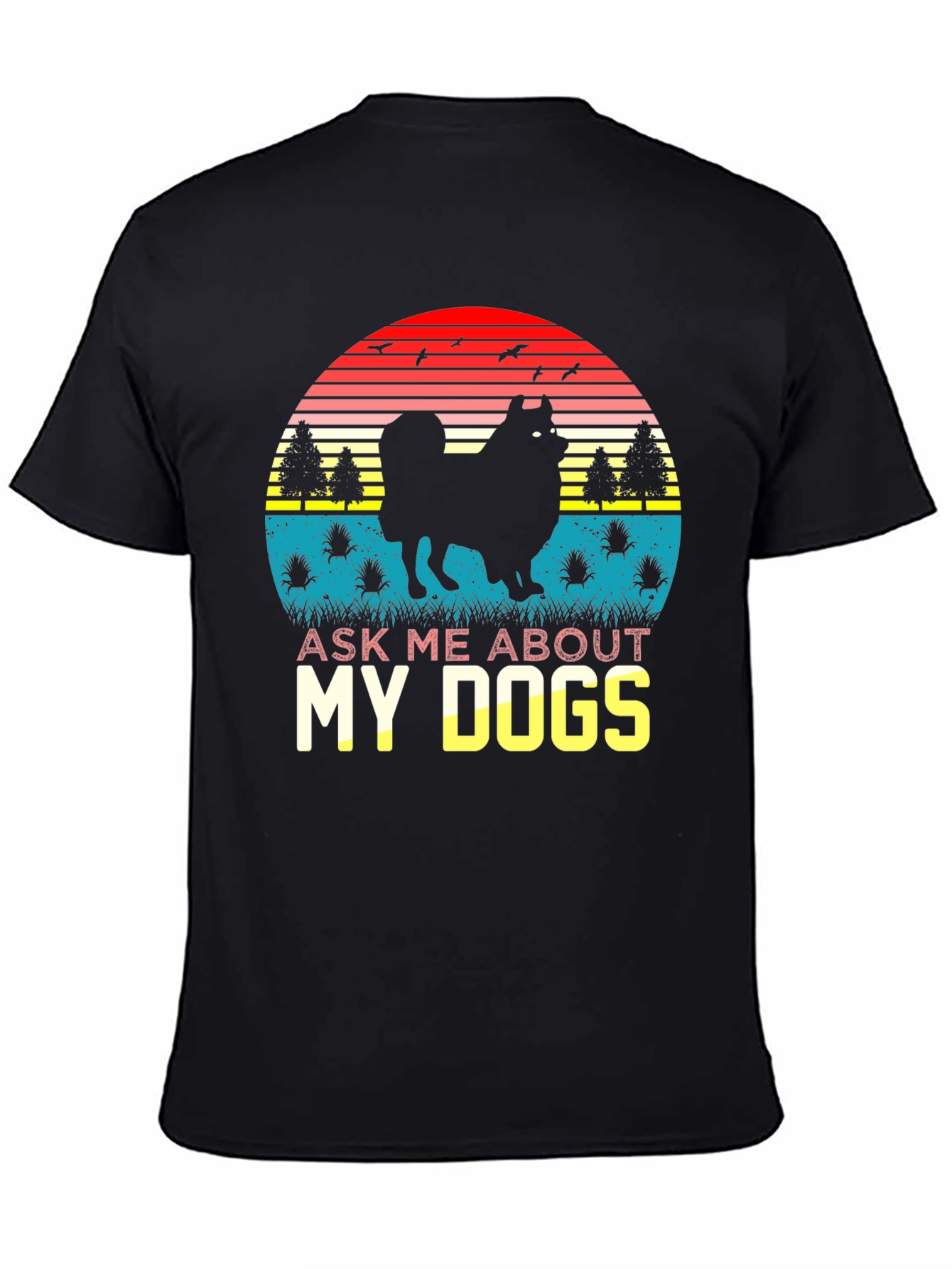Black Dog Lover T-Shirt: Ask Me About My Dogs Retro Sunset Tee view 4