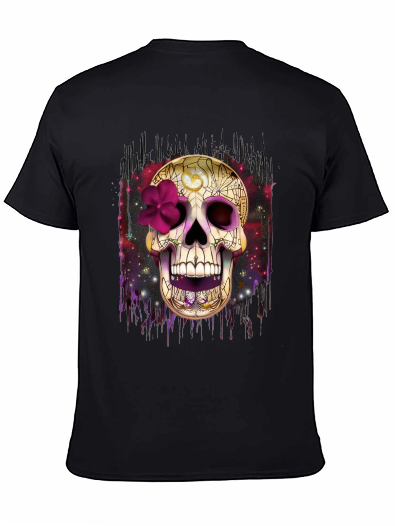 Black Skull Graphic Tee - Dia de los Muertos Style view 4