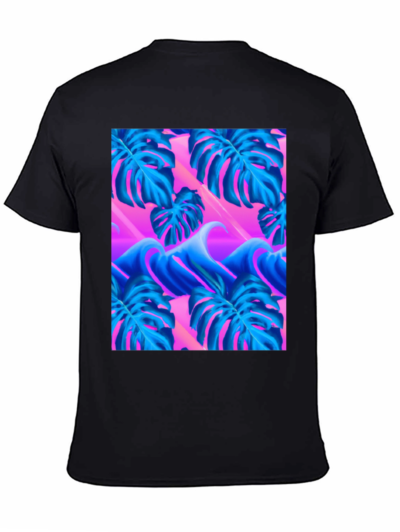 Black Vaporwave Monstera Leaf T-Shirt view 4
