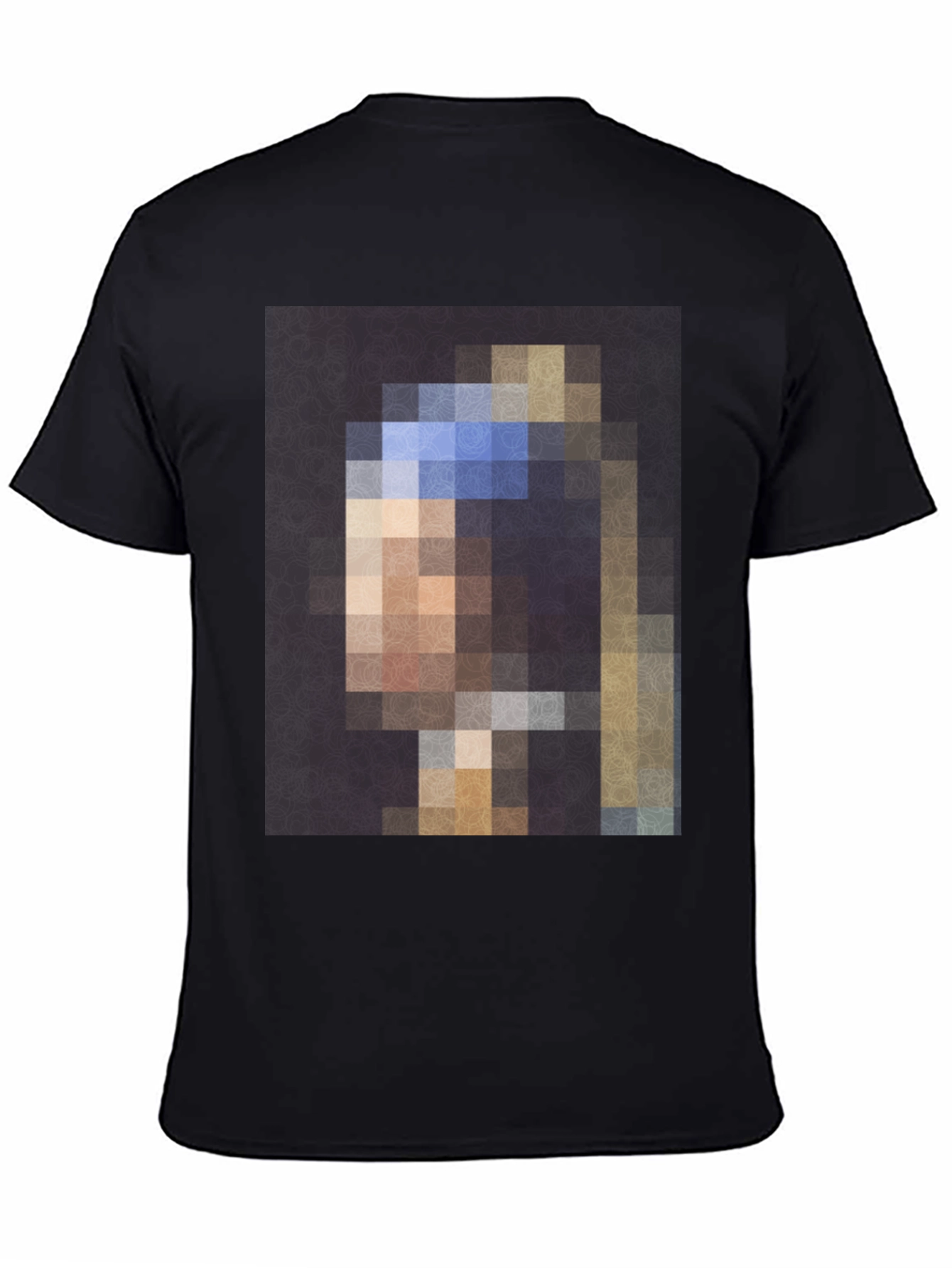 Black Pixelated Girl with a Pearl Earring T-Shirt view 4