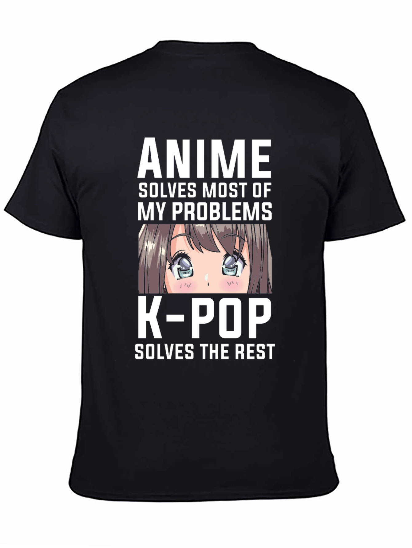 Black Anime & K-Pop Solves My Problems Tee view 4
