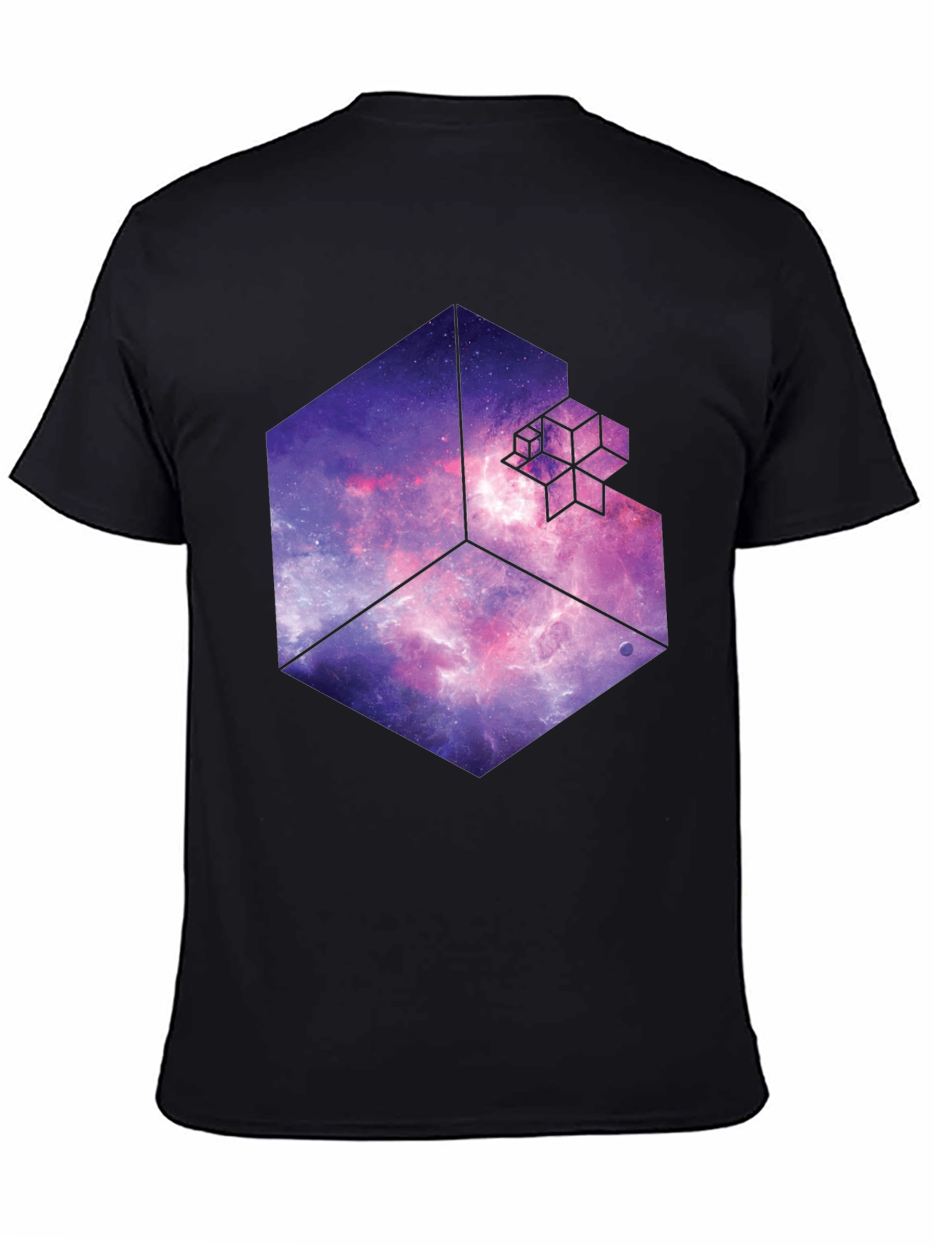 Black Cosmic Cube Black T-Shirt - Galaxy Fractal Design view 4