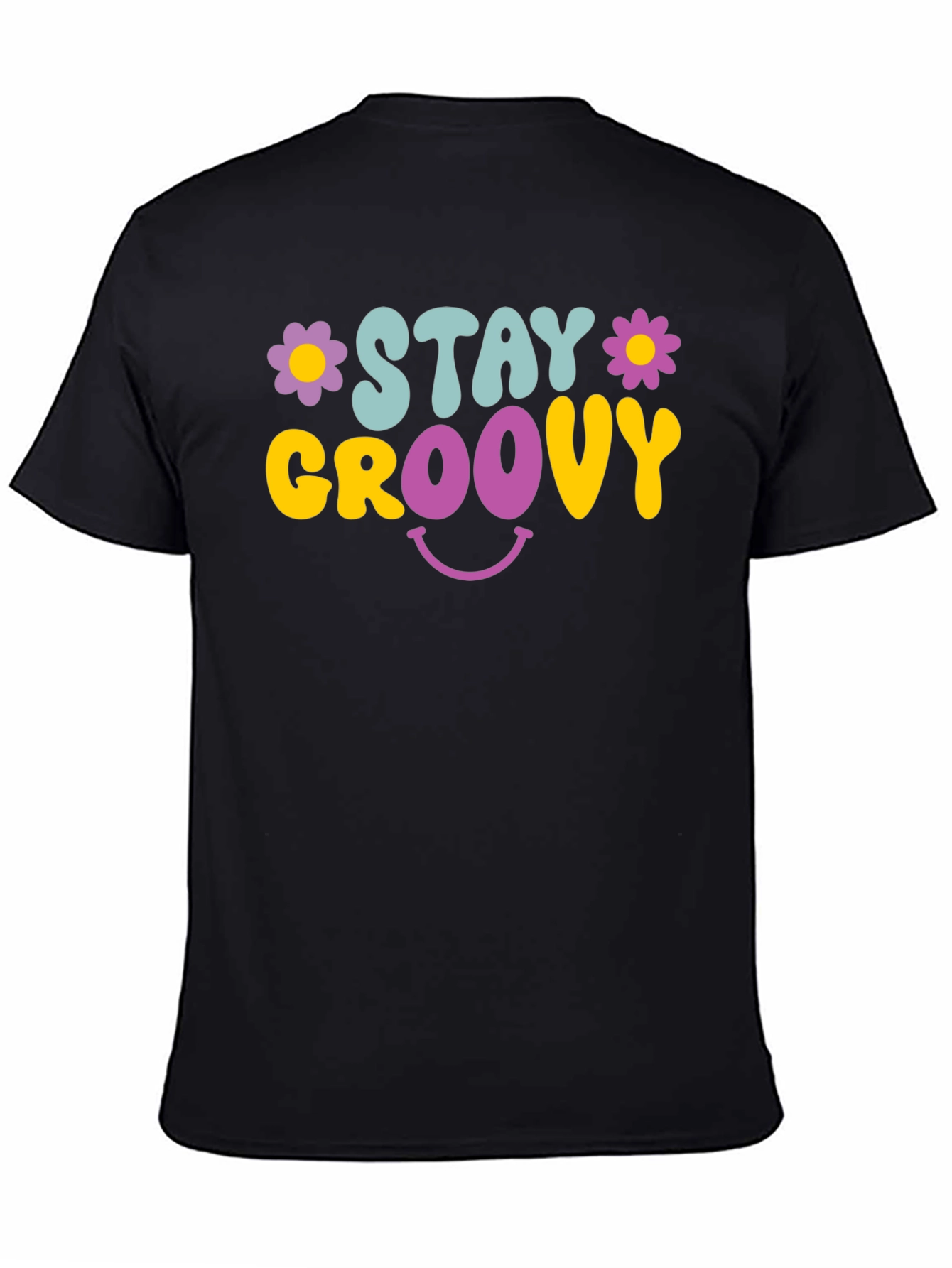 Black Stay Groovy Graphic Tee - Retro Smiley Face T-Shirt view 4