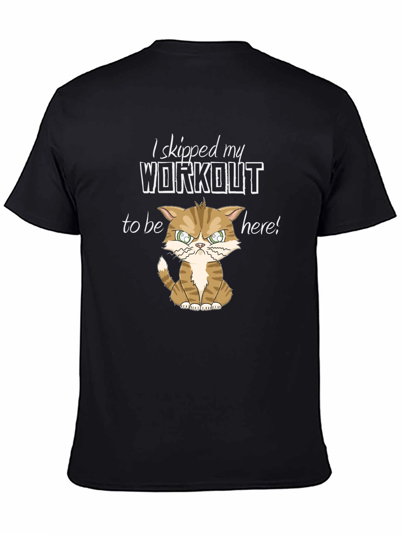 Black Skipped Workout Cat Graphic Tee -  Humorous Gym Shirt view 4