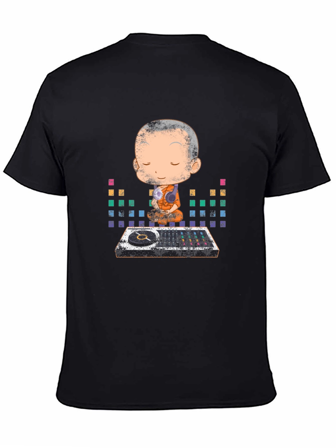 Black Zen DJ Monk Graphic T-Shirt - Meditation & Music view 4