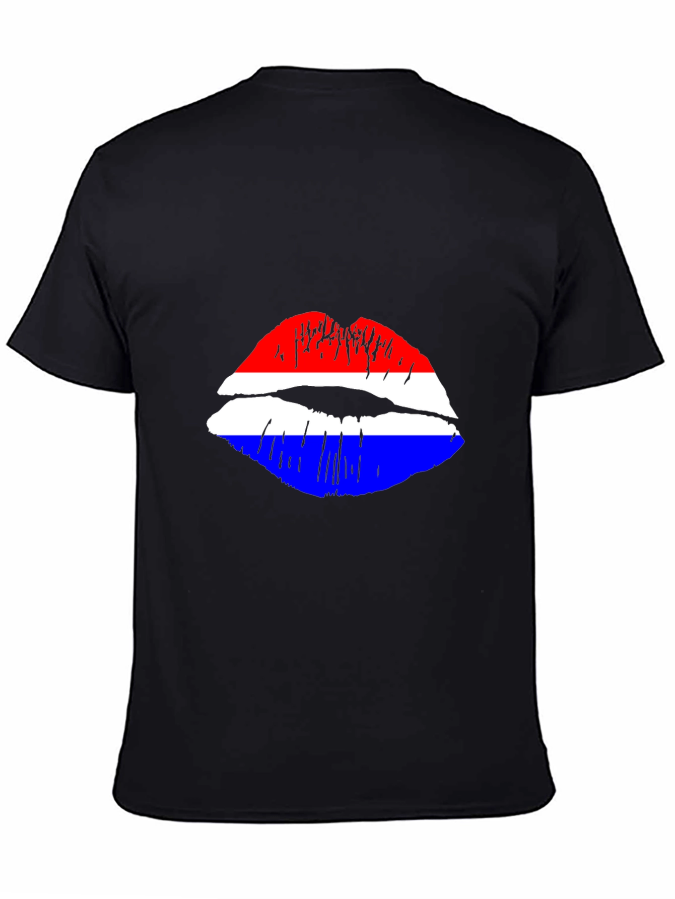 Black Lip Print Graphic Tee - Red White and Blue view 4
