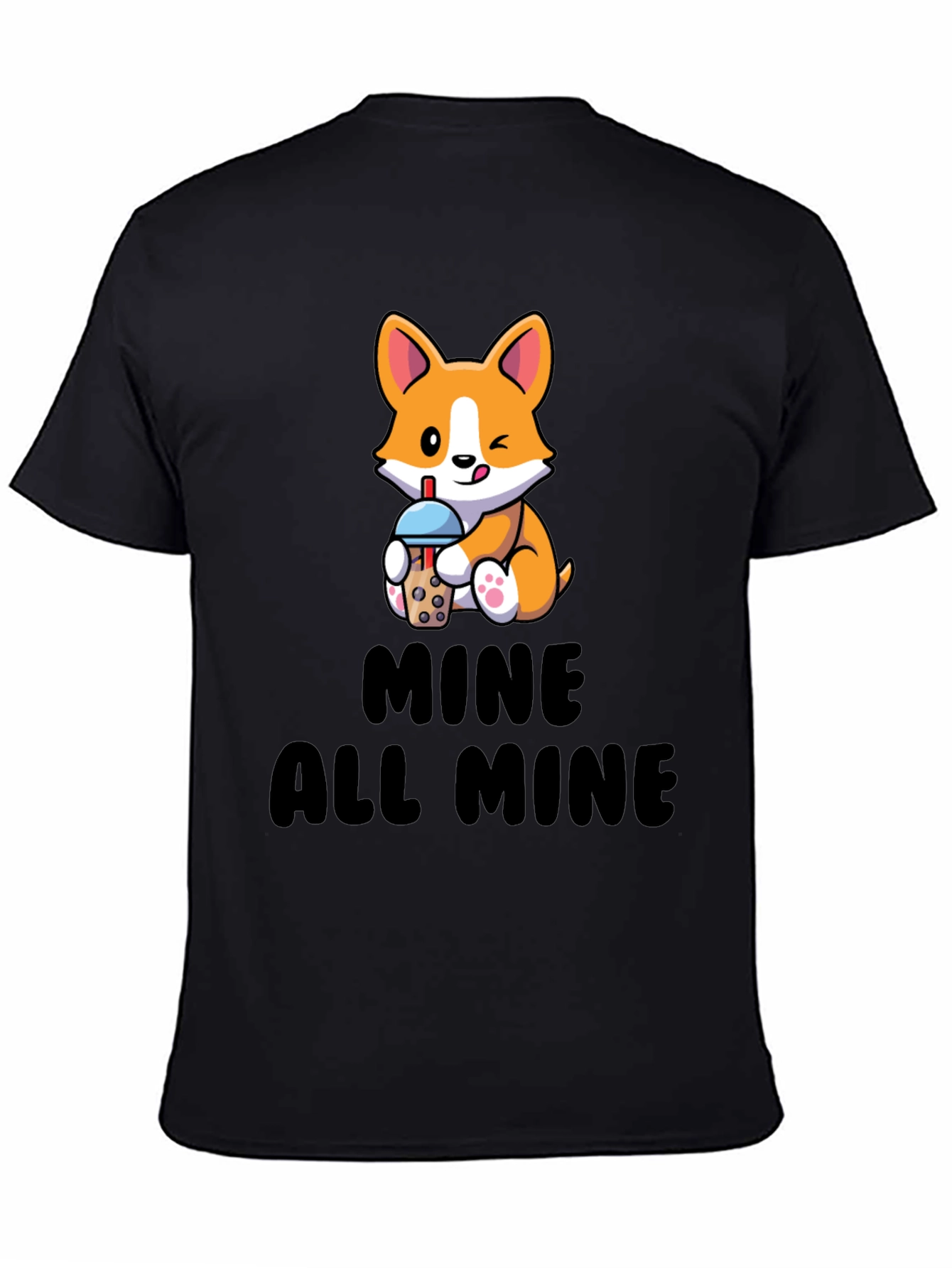 Black Cute Corgi Boba Tea T-Shirt - Mine All Mine view 4