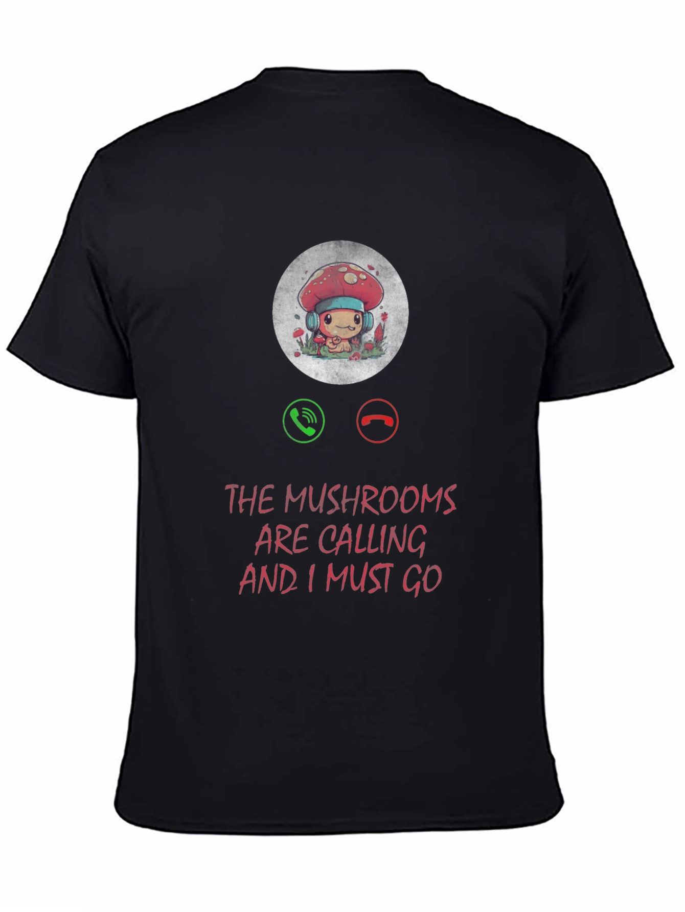 Black Mushroom Calling T-Shirt: Fun & Unique Design view 4