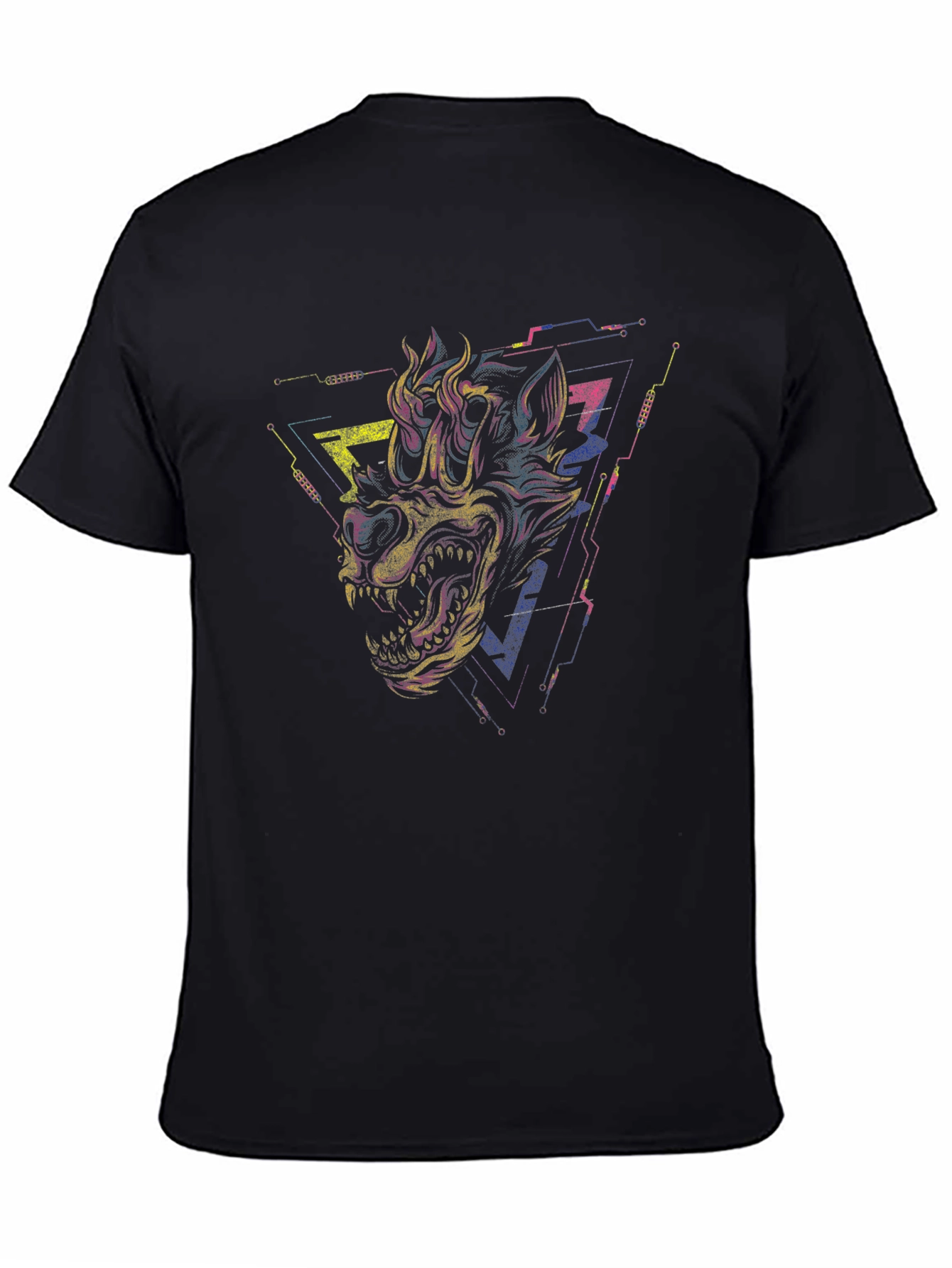 Black Cyberpunk Wolf Graphic Tee - Black view 4