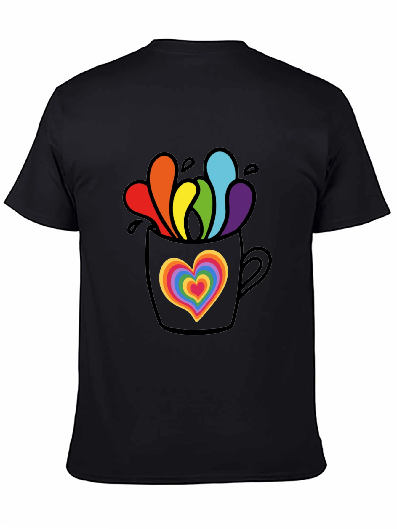 Black Rainbow Heart Mug Graphic Tee view 4