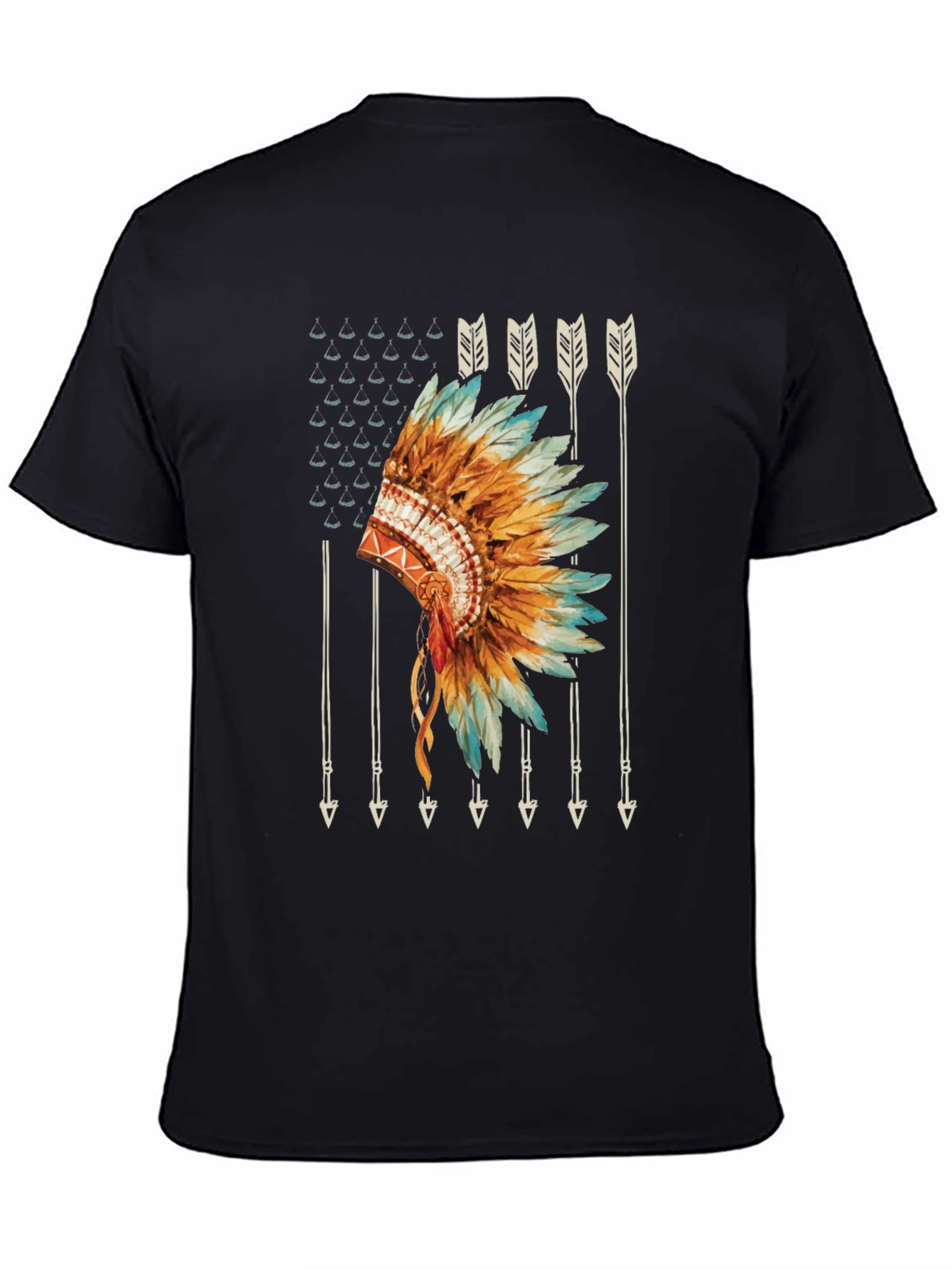 Black Native American Headdress Graphic Tee view 4