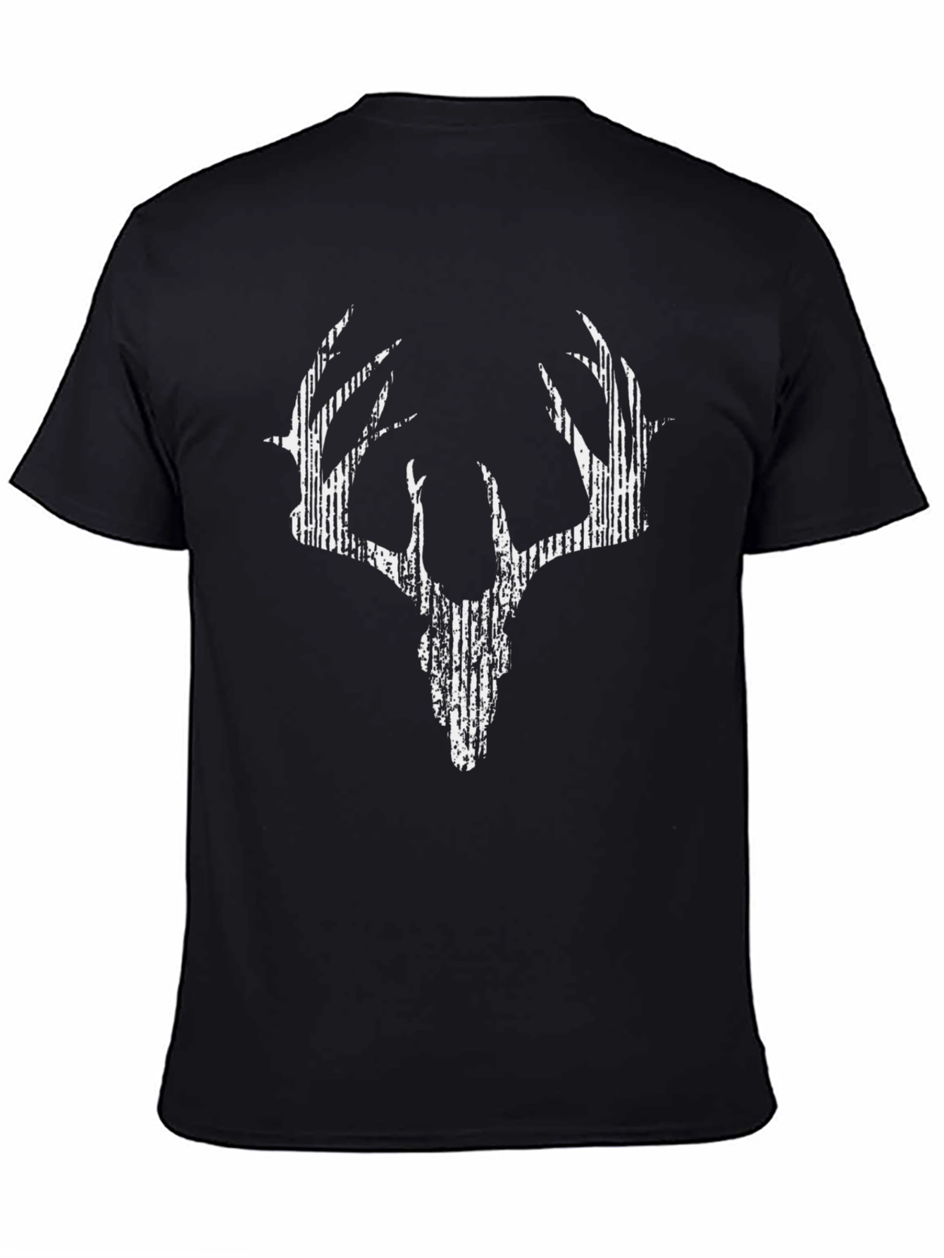 Black Graphic Deer Skull Print Tee - Casual Black T-Shirt view 4