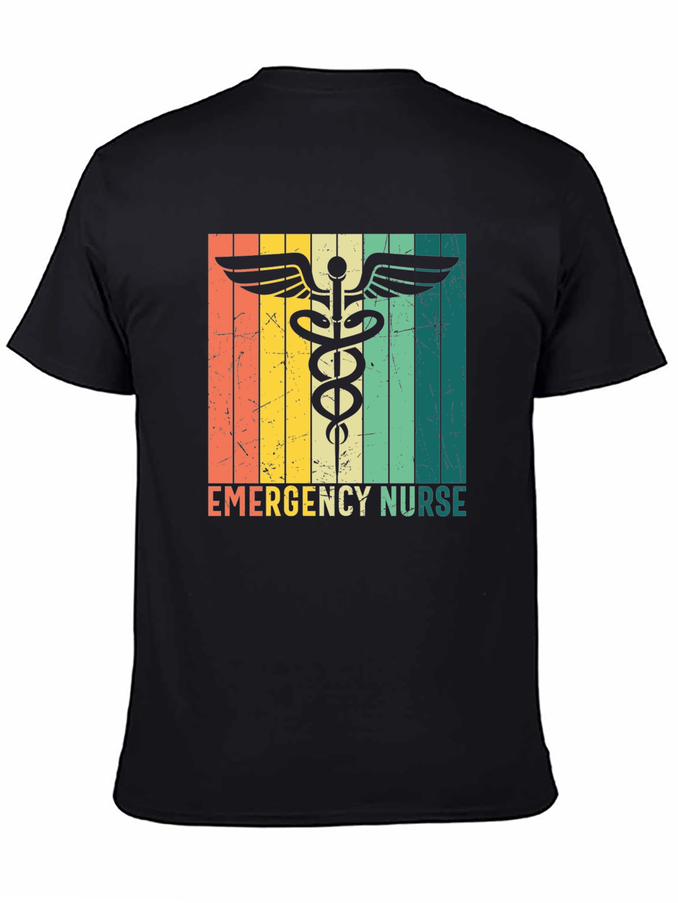 Black Emergency Nurse Retro T-Shirt view 4