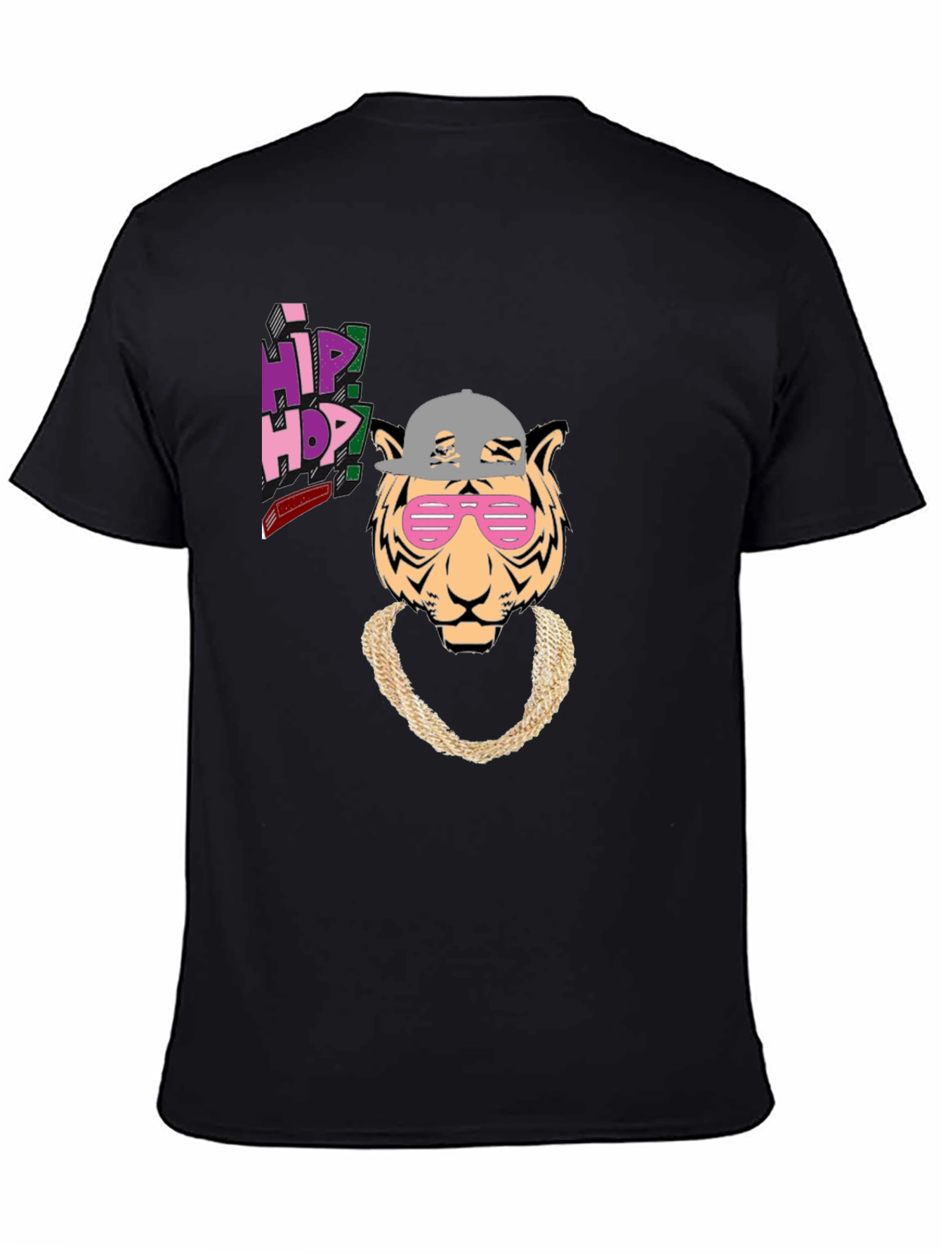 Black Hip Hop Tiger Graphic Tee - Black Cotton T-Shirt view 4
