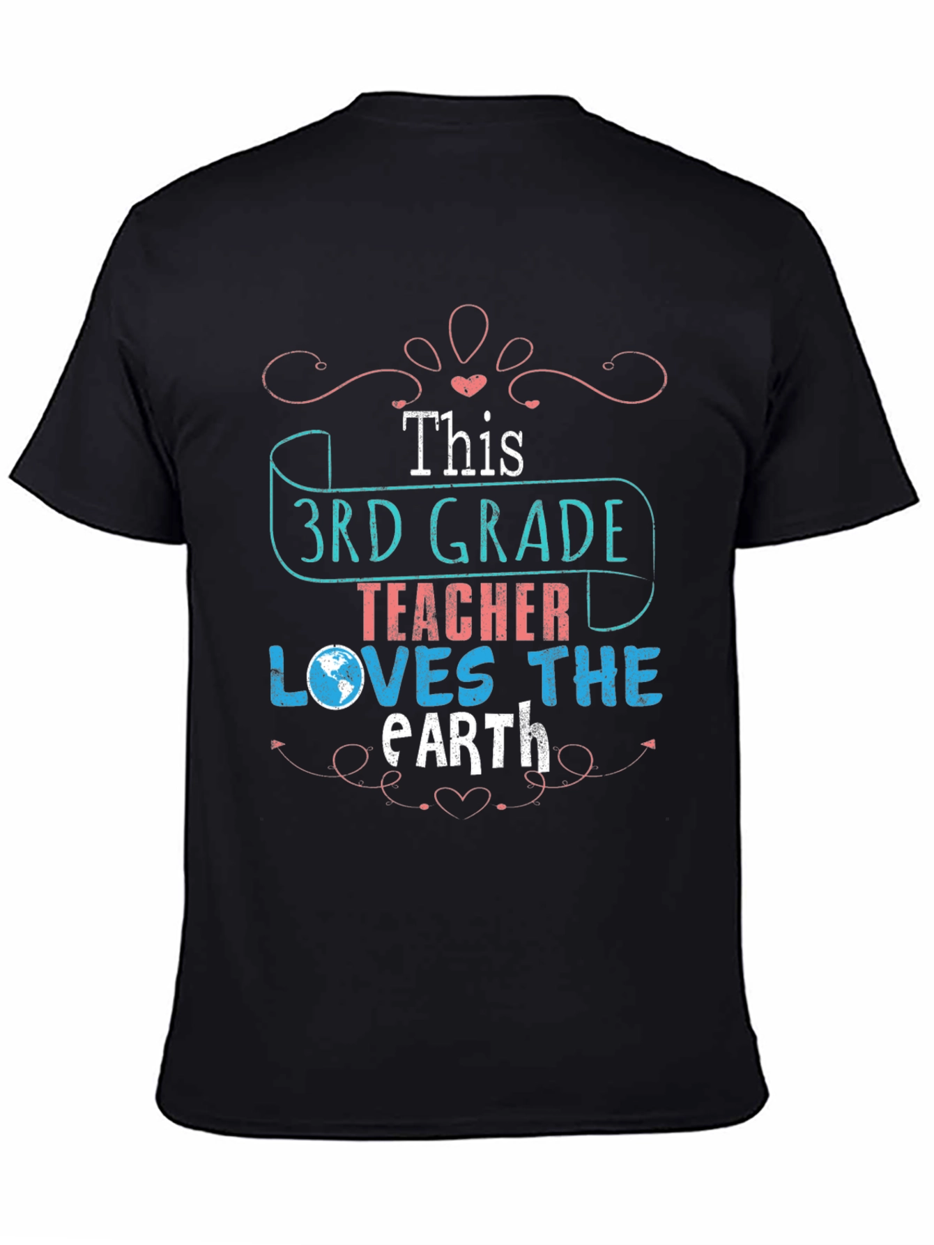 Black 3rd Grade Teacher Earth Day T-Shirt view 4