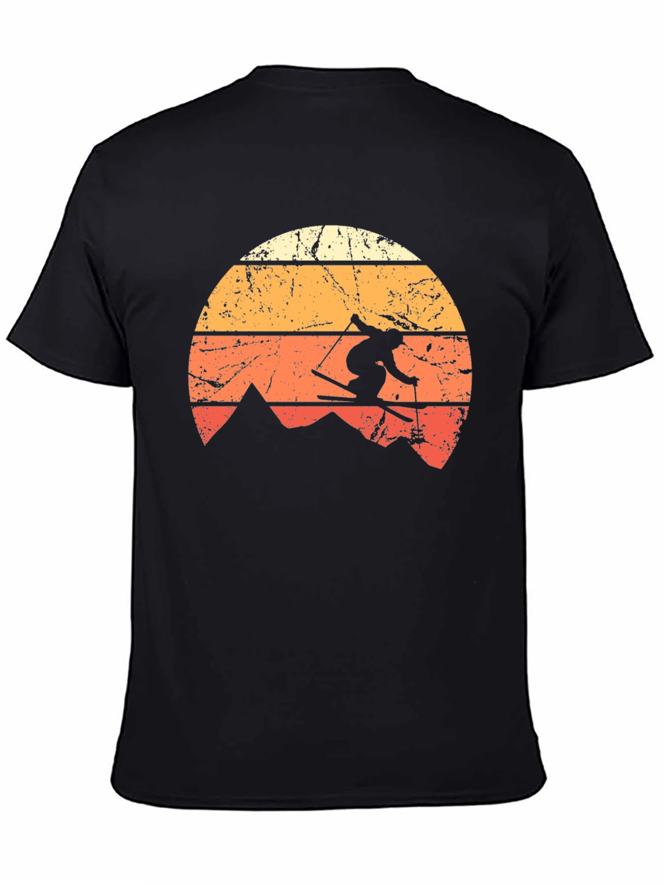 Black Retro Skiing T-Shirt - Vintage Mountain Sunset Design view 4