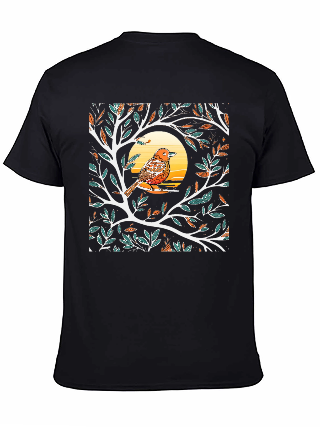 Black Bird on Branch Graphic Tee - Black Casual T-Shirt view 4