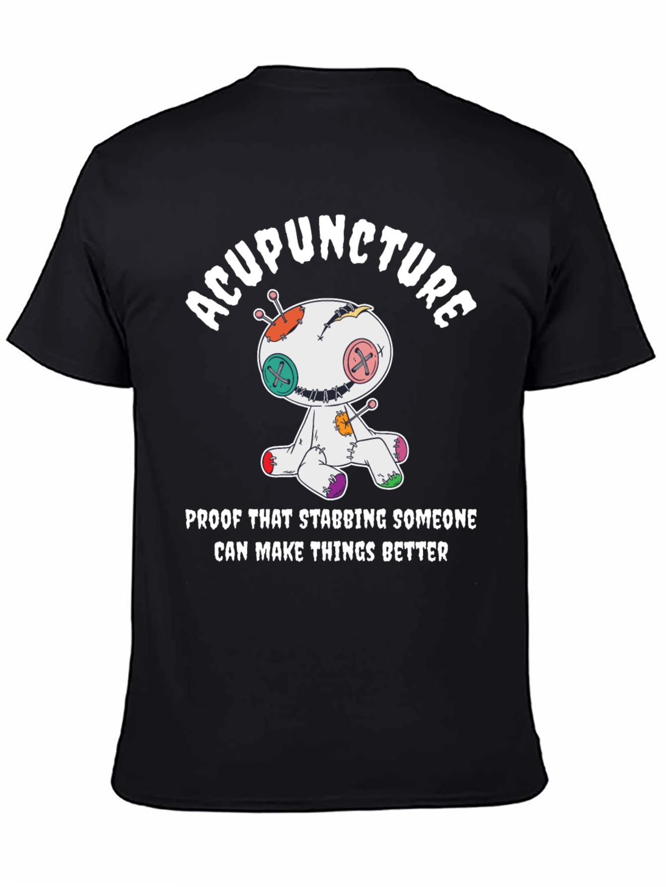 Black Acupuncture Voodoo Doll T-Shirt - Funny Healing Tee view 4