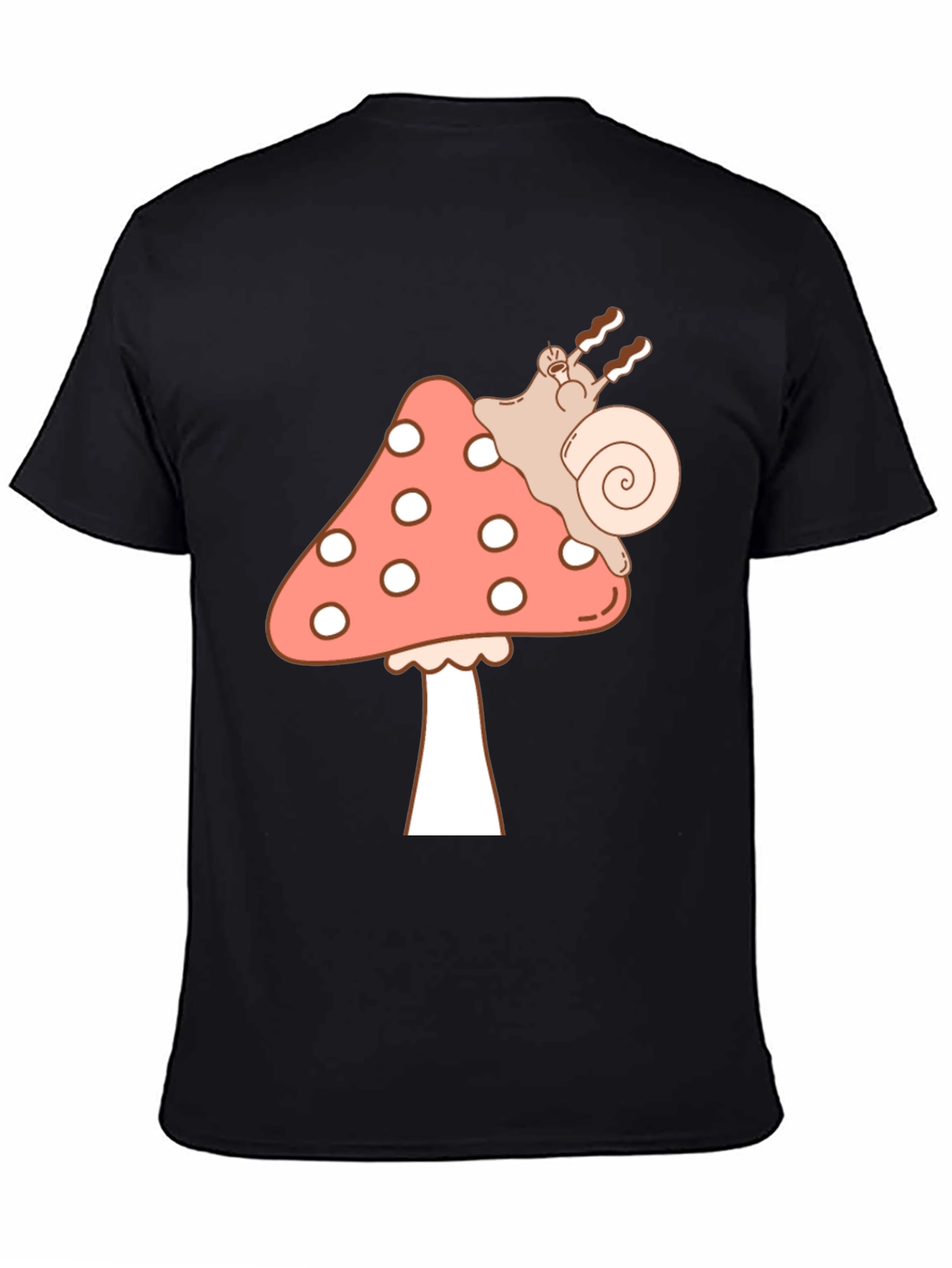 Black Mushroom Snail Graphic Tee - Black Cotton T-Shirt view 4