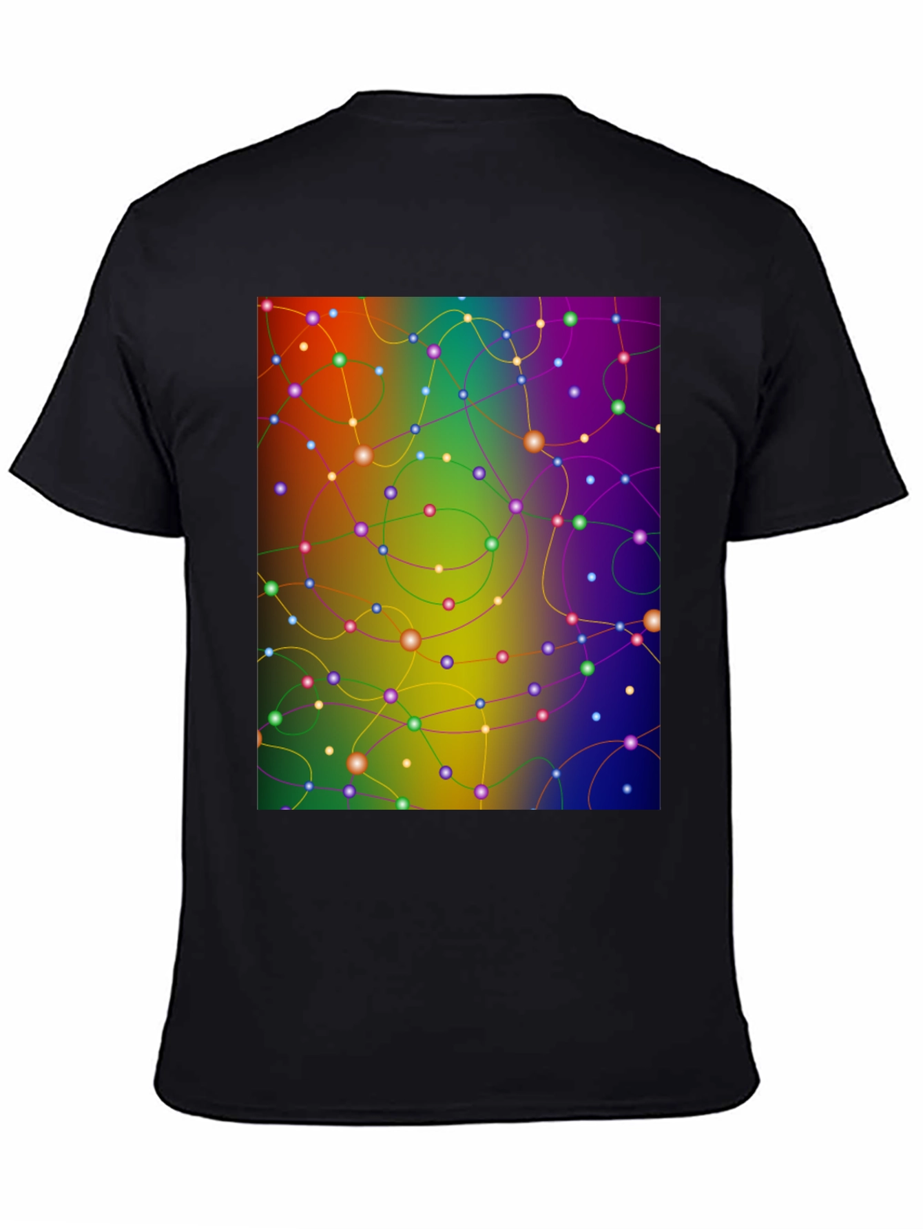 Black Abstract Network Tee - Colorful Connection Shirt view 4