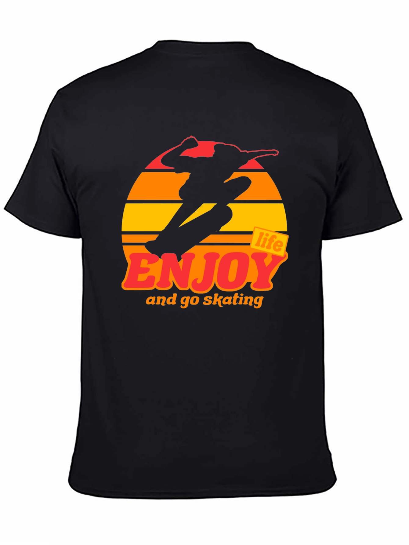 Black Enjoy Life Skateboarding T-Shirt - Retro Sunset Design view 4