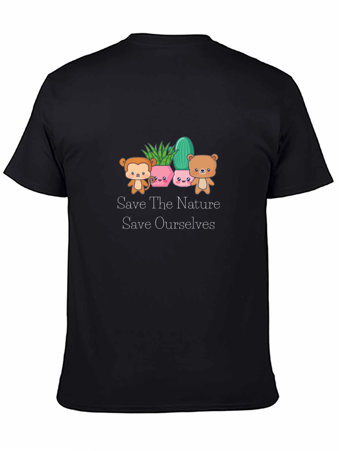 Black Cute 'Save The Nature' Black T-Shirt view 4