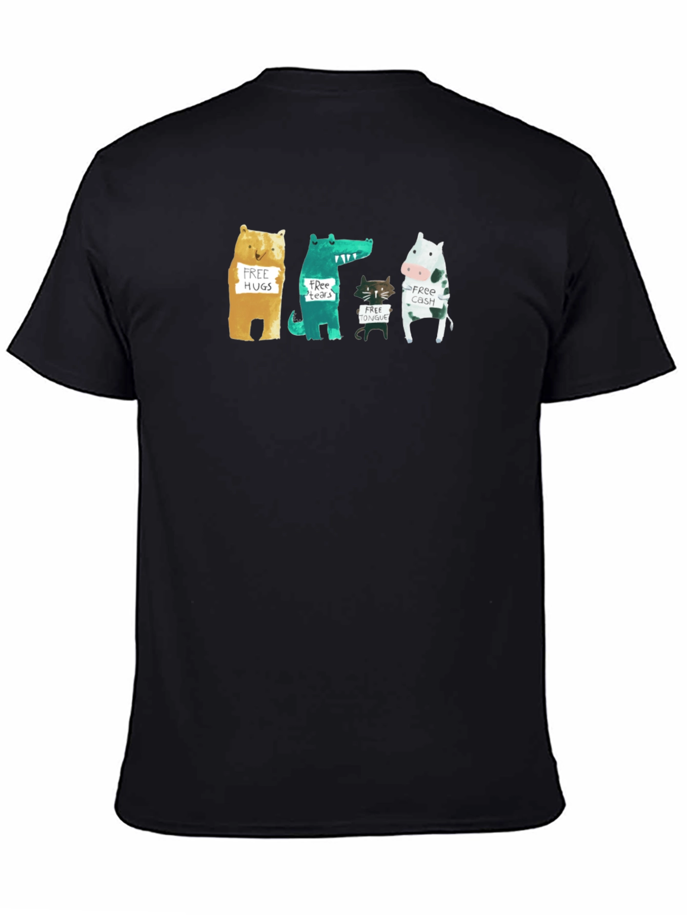 Black Animal Humor Graphic Tee - Free Hugs, Tears, Tongue, Cash! view 4
