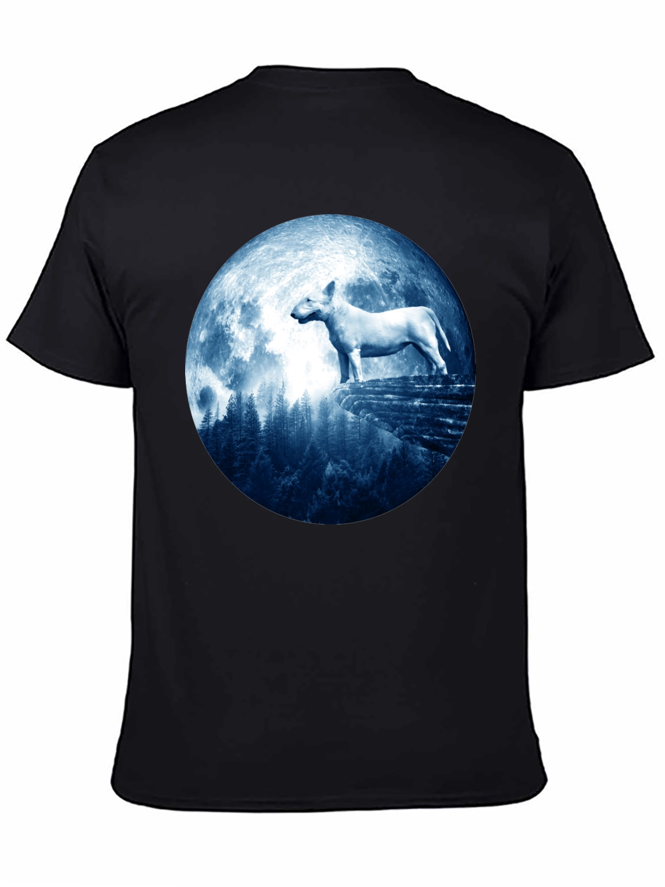 Black Bull Terrier Moon Men's Black T-Shirt view 4