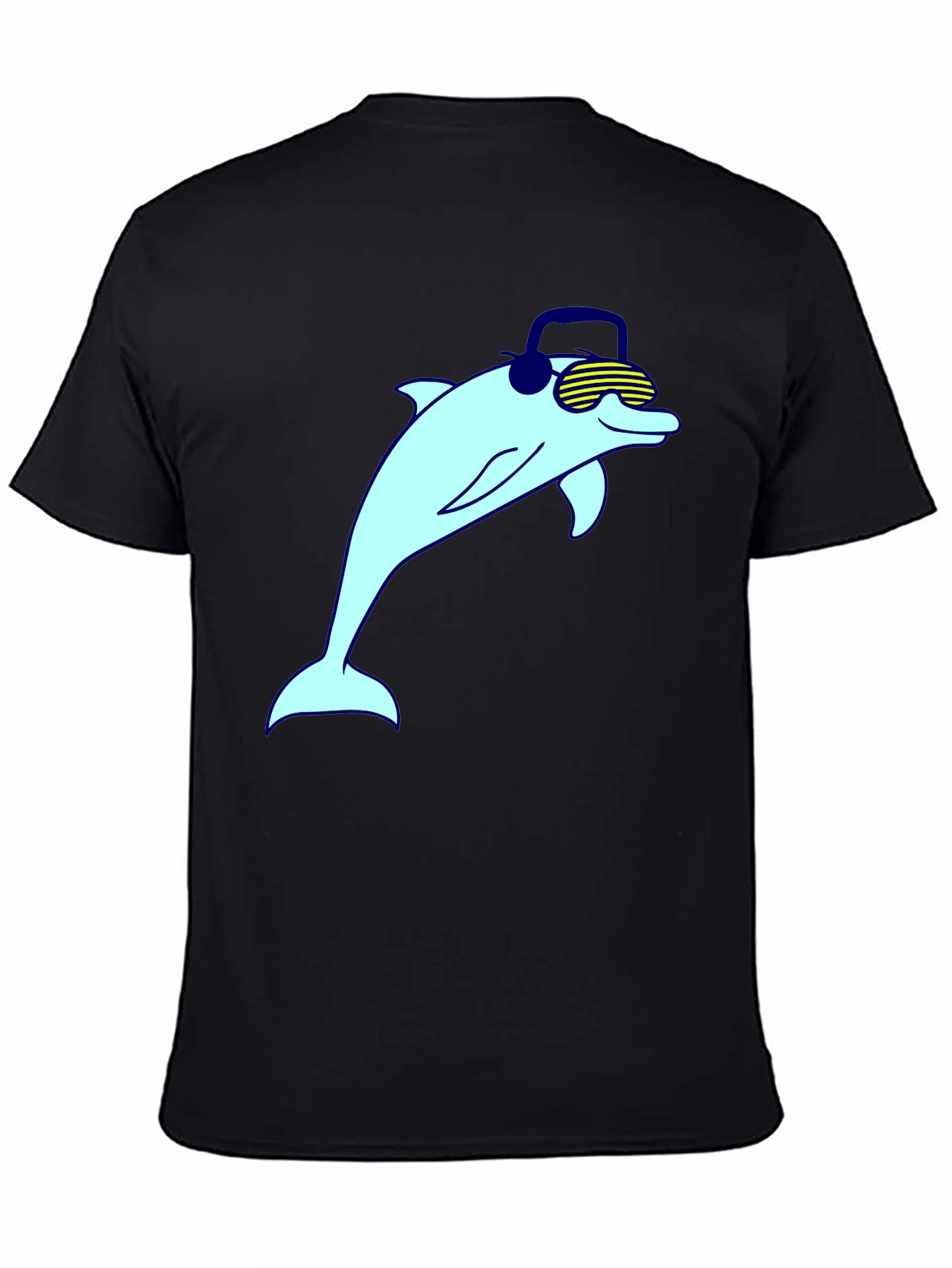 Black Cool Dolphin Graphic Tee - Black Cotton Blend view 4