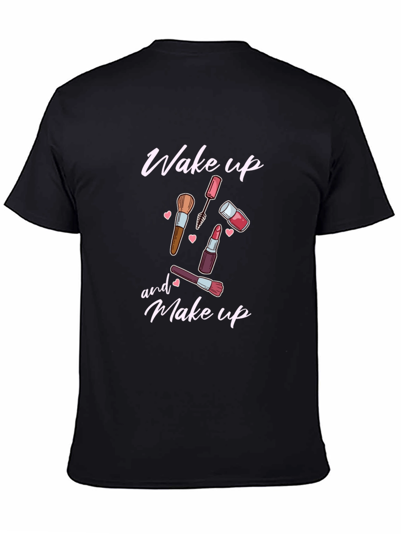 Black Wake Up and Make Up Graphic Tee view 4