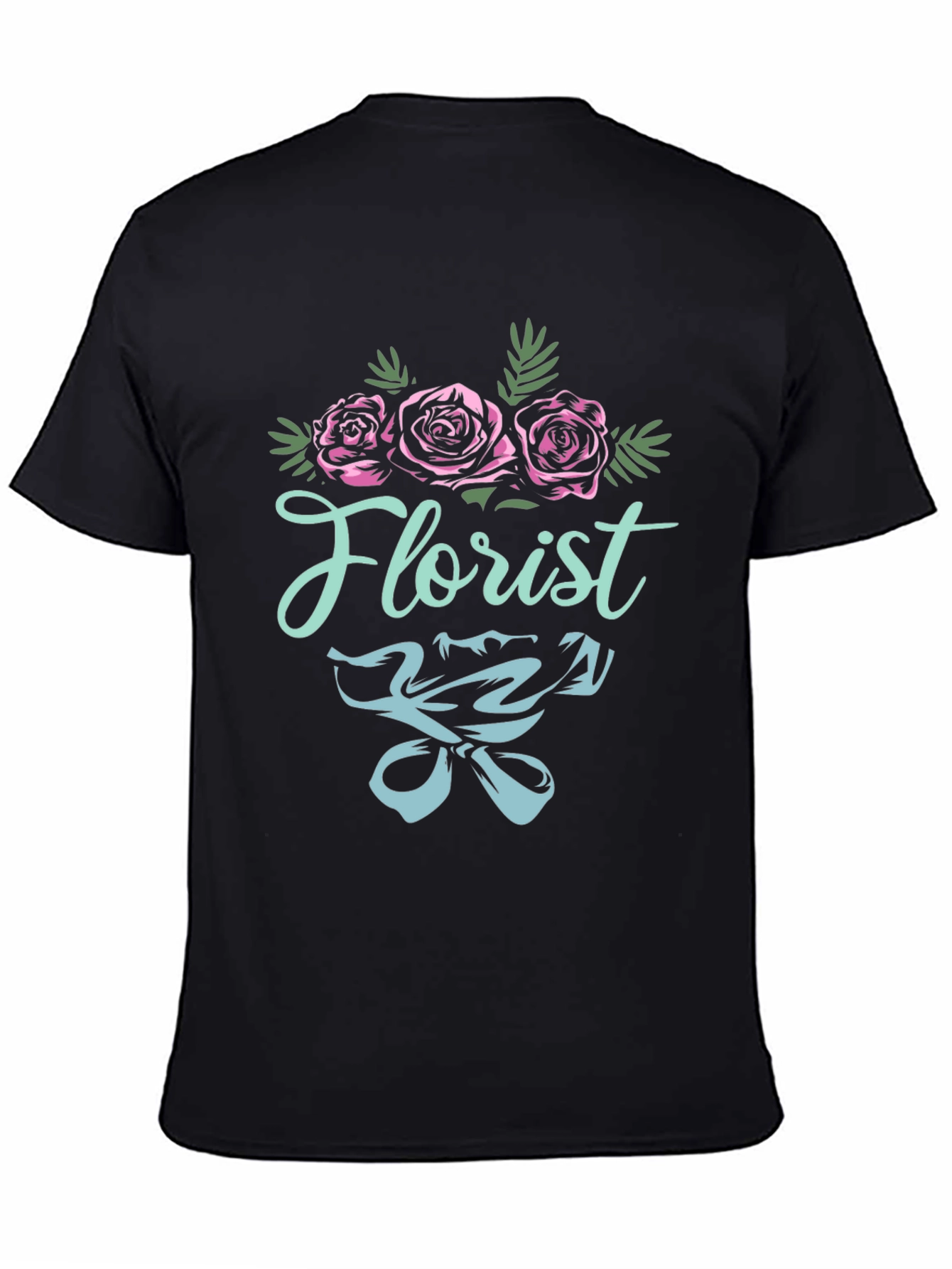 Black Florist T-Shirt - Floral Design Black Tee view 4