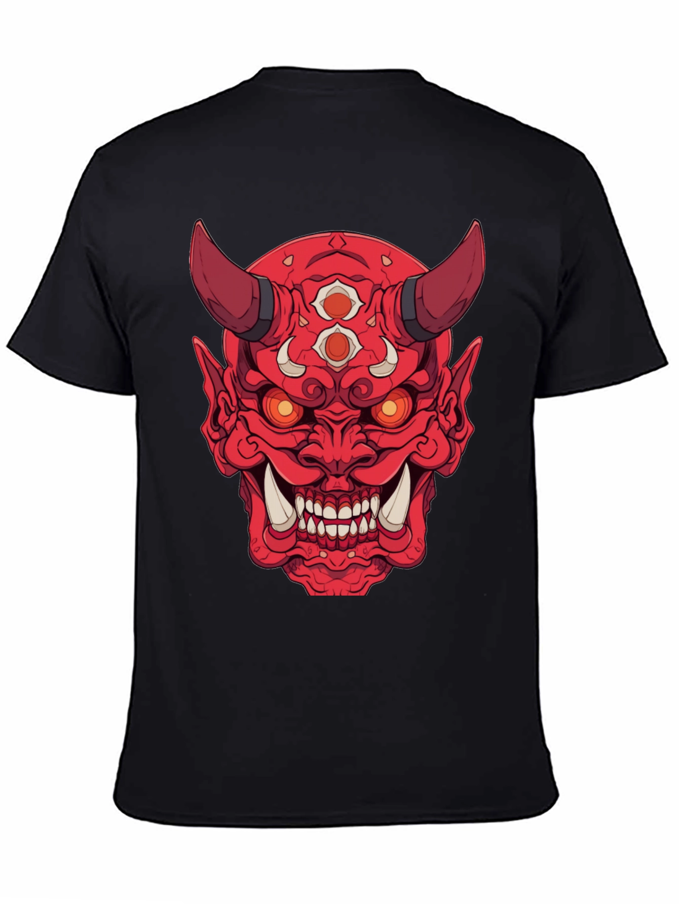 Black Red Oni Demon Graphic Print Black T-Shirt view 4