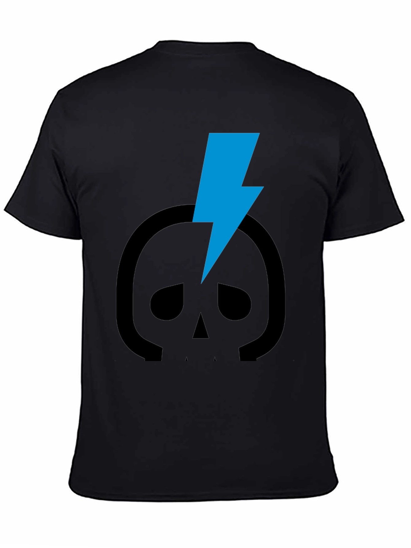 Black Skull Lightning Bolt Graphic Tee - Black Cotton T-Shirt view 4