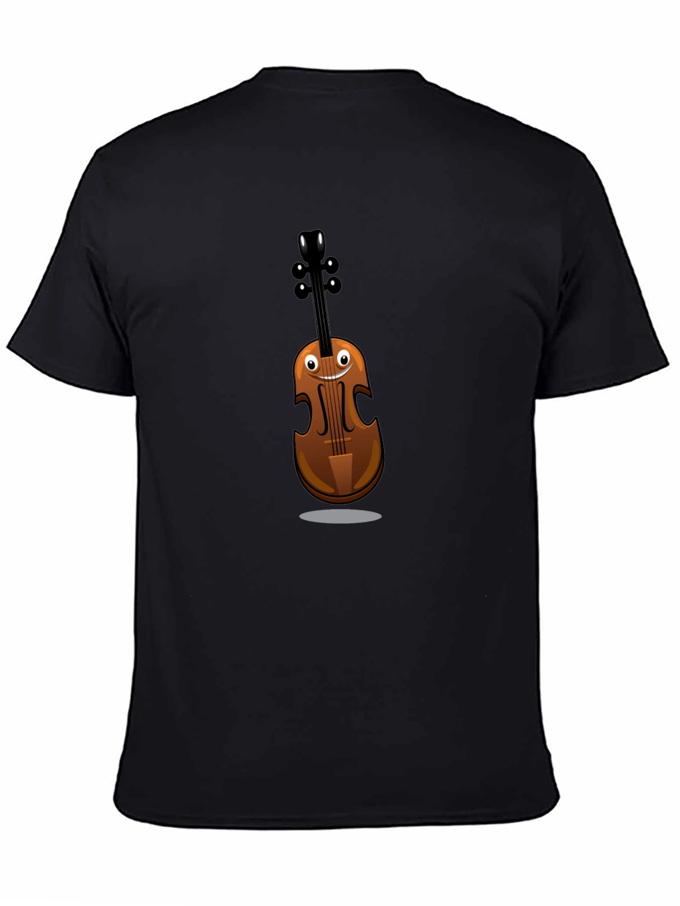 Black Funny Cartoon Violin Graphic Tee - Black Cotton Shirt view 4