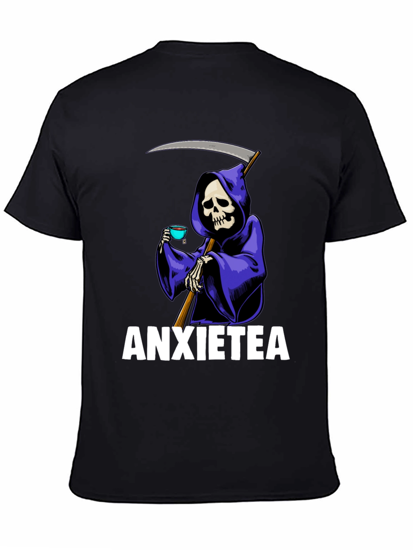 Black Anxietea Graphic T-Shirt - Grim Reaper Tea Time view 4