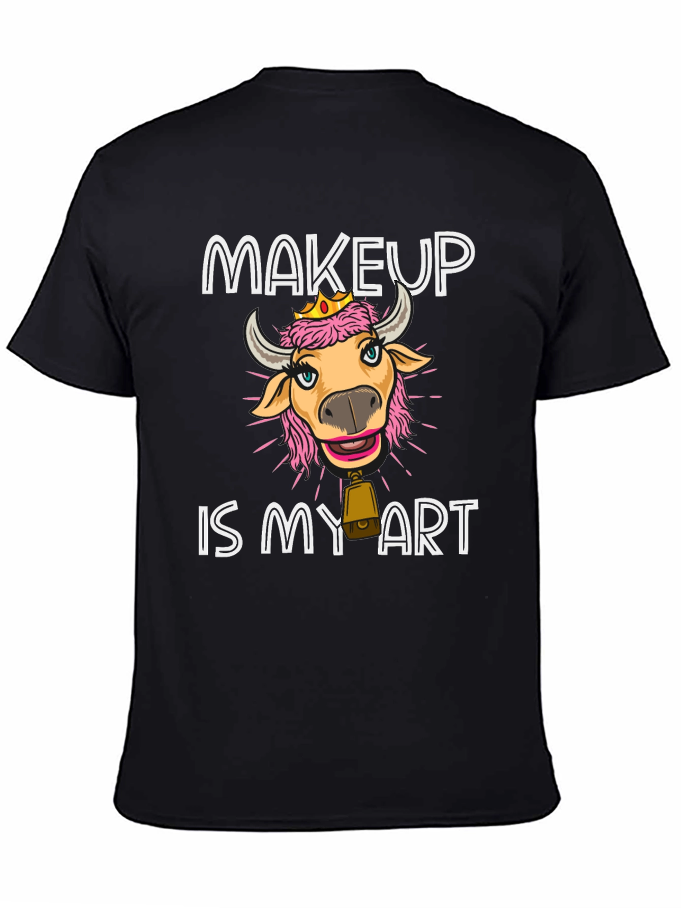 Black Makeup Cow Art T-Shirt Funny Graphic Tee view 4