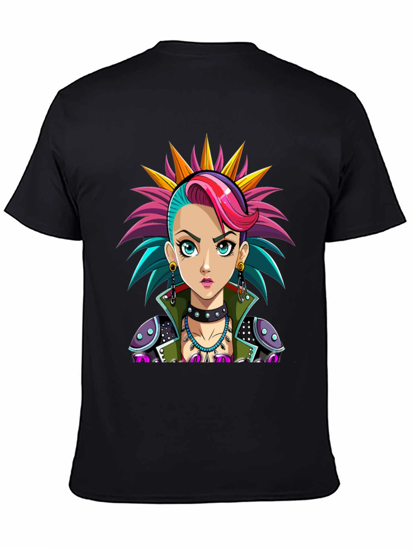 Black Punk Rock Girl T-Shirt - Unique Graphic Tee view 4