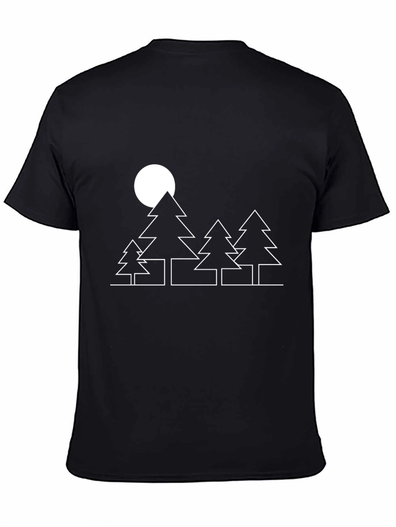 Black Minimalist Forest Moon T-Shirt - Unisex Black Tee view 4