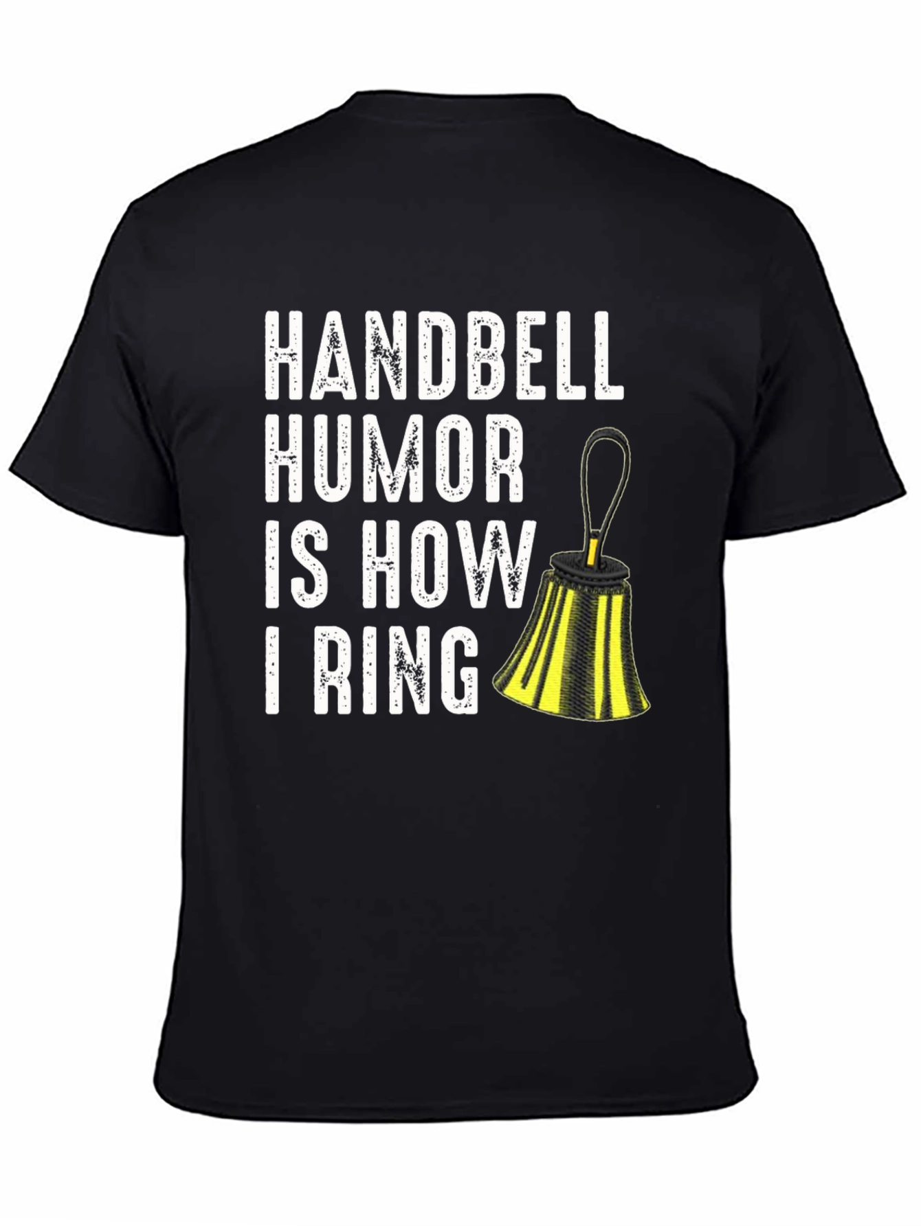 Black Handbell Humor T-Shirt - 'I Ring' Design view 4