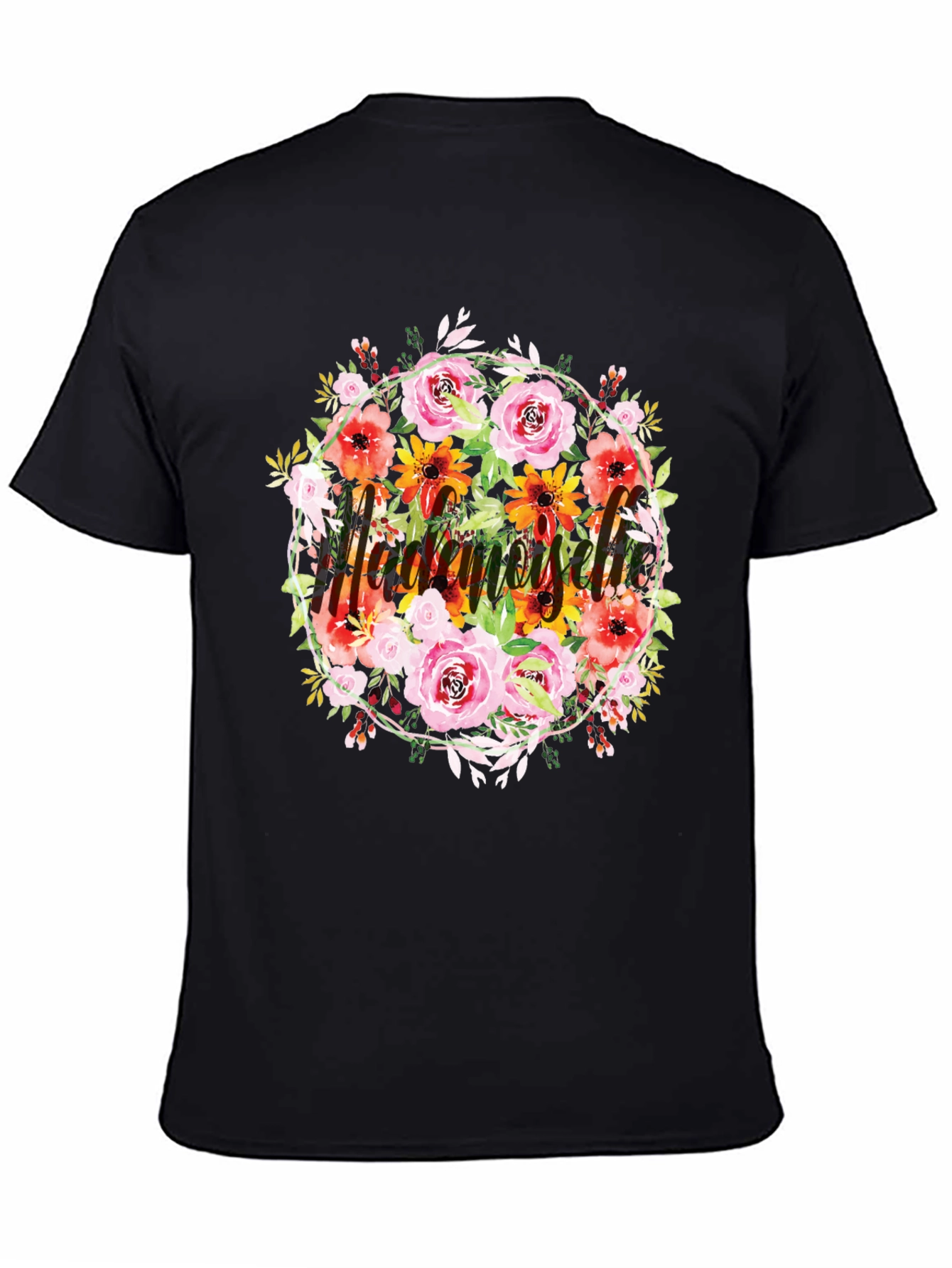 Black Floral Mademoiselle T-Shirt - Stylish Black Tee view 4