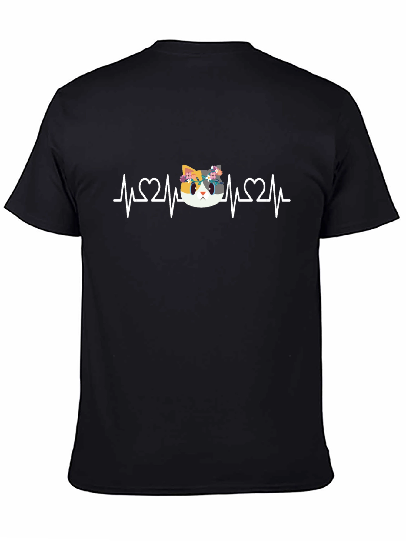 Black Cat Heartbeat T-Shirt - Floral Crown Kitten Tee view 4