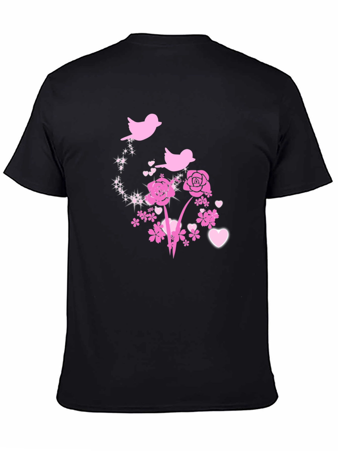 Black Floral Birds Graphic Tee - Black Cotton Blend view 4