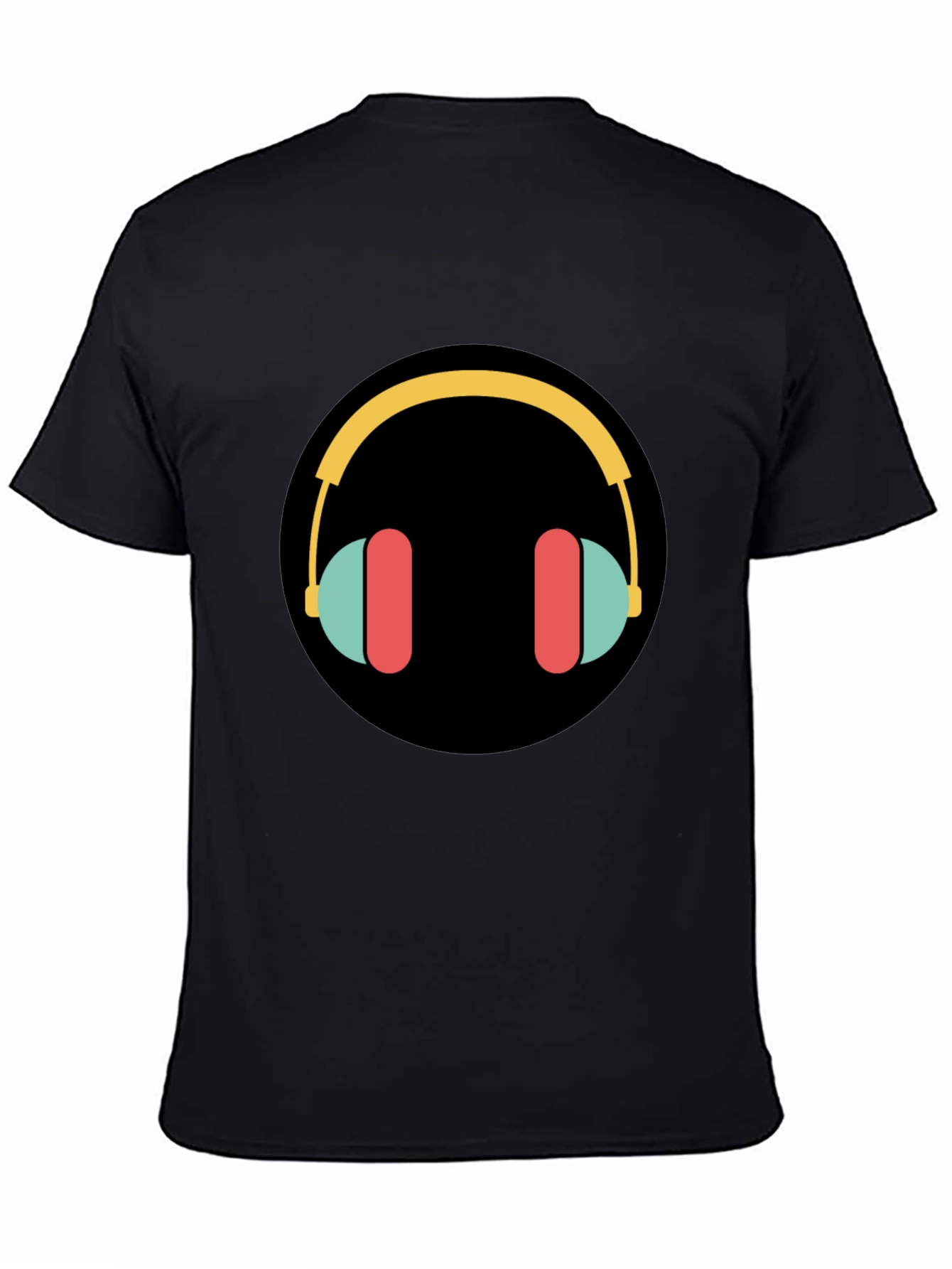 Black Stylish Graphic Tee - Headphones Design view 4