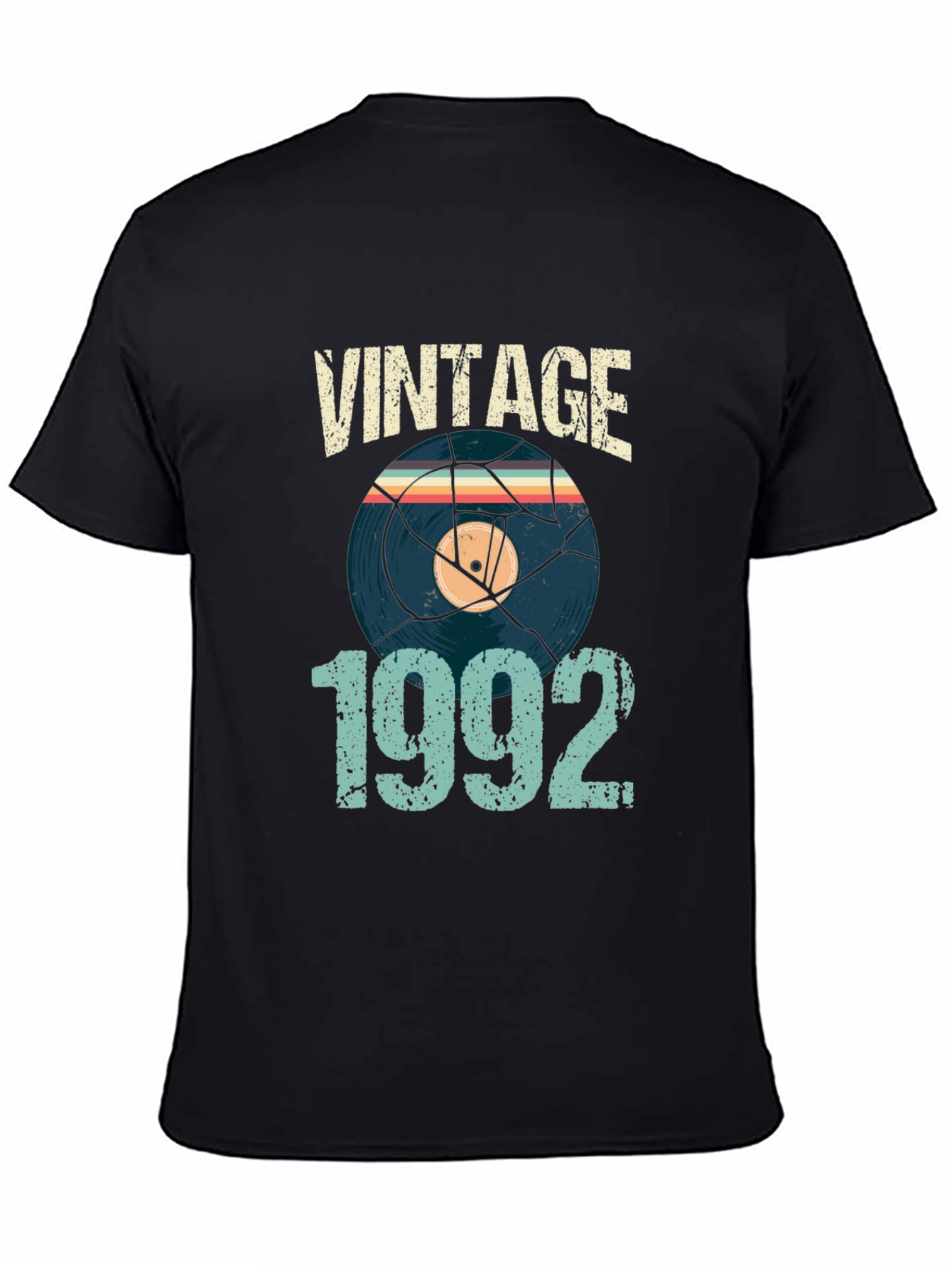 Black Vintage 1992 Vinyl Record T-Shirt view 4