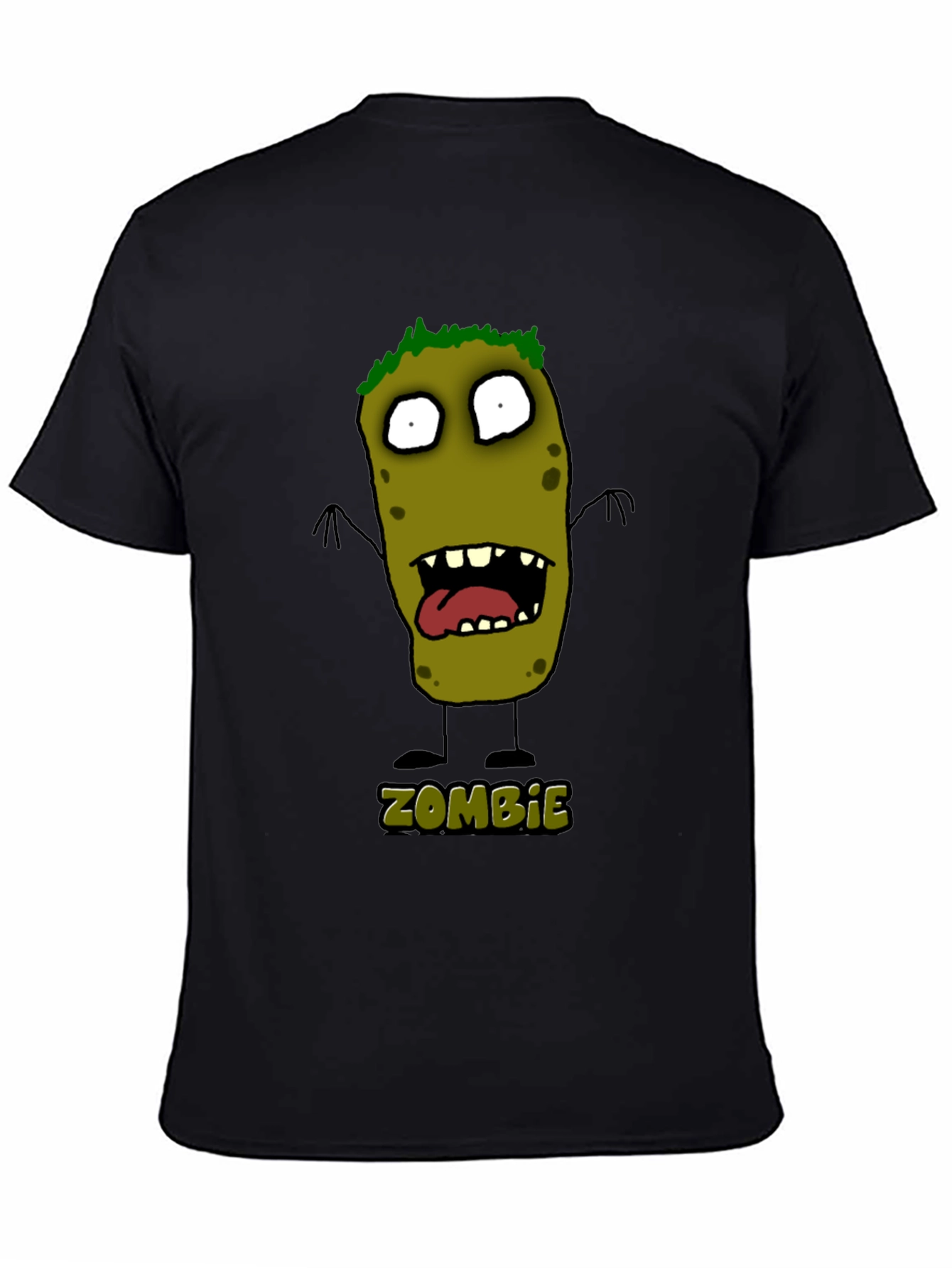 Black Zombie Cartoon Graphic Black T-Shirt view 4