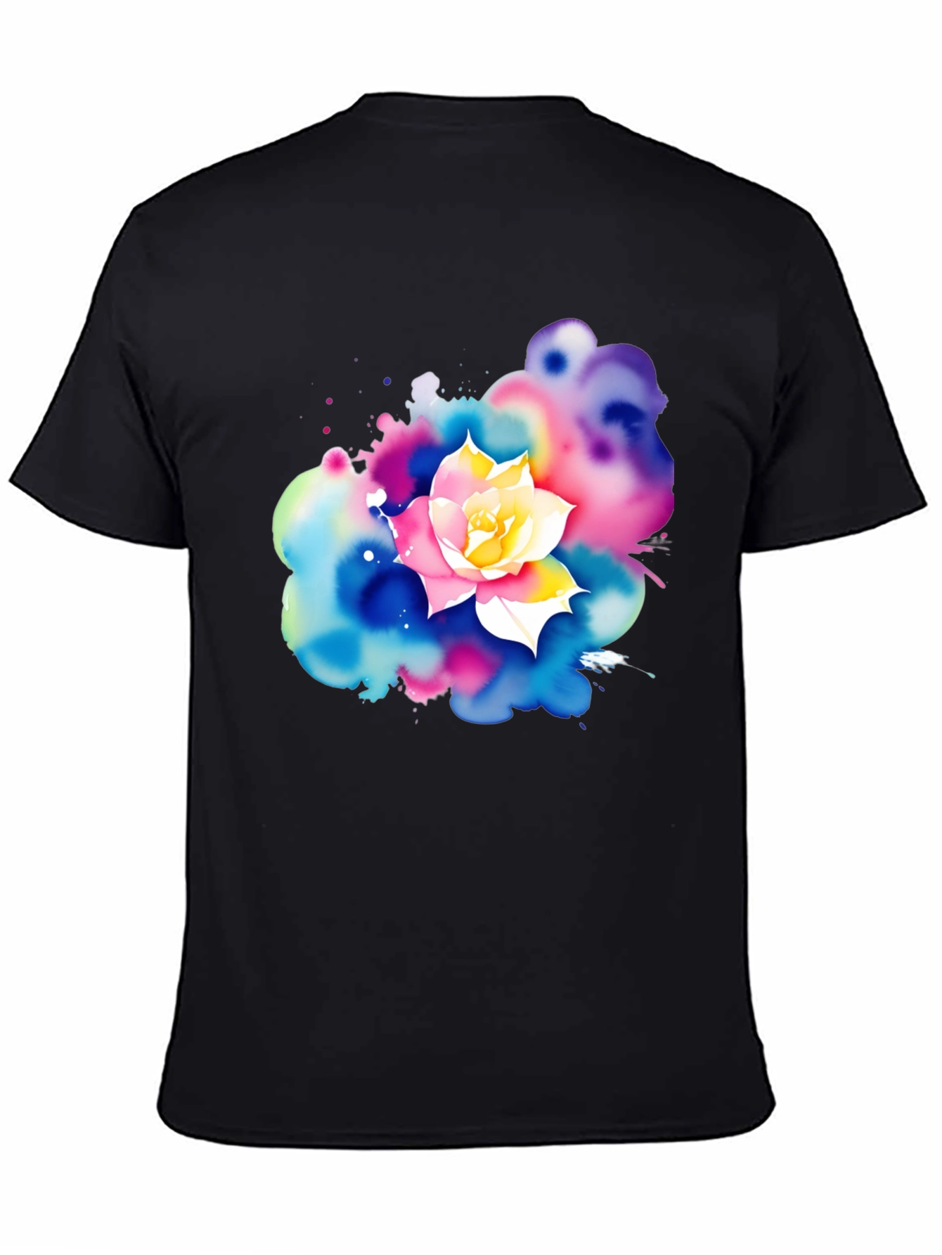 Black Watercolor Flower Graphic T-Shirt view 4