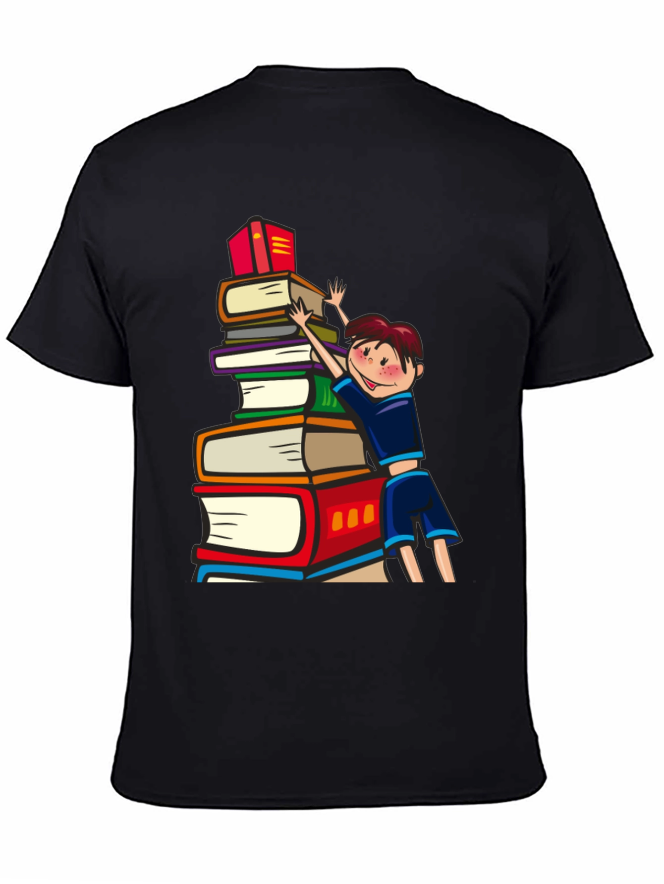 Black Book Lover T-Shirt: Boy Climbing Books view 4
