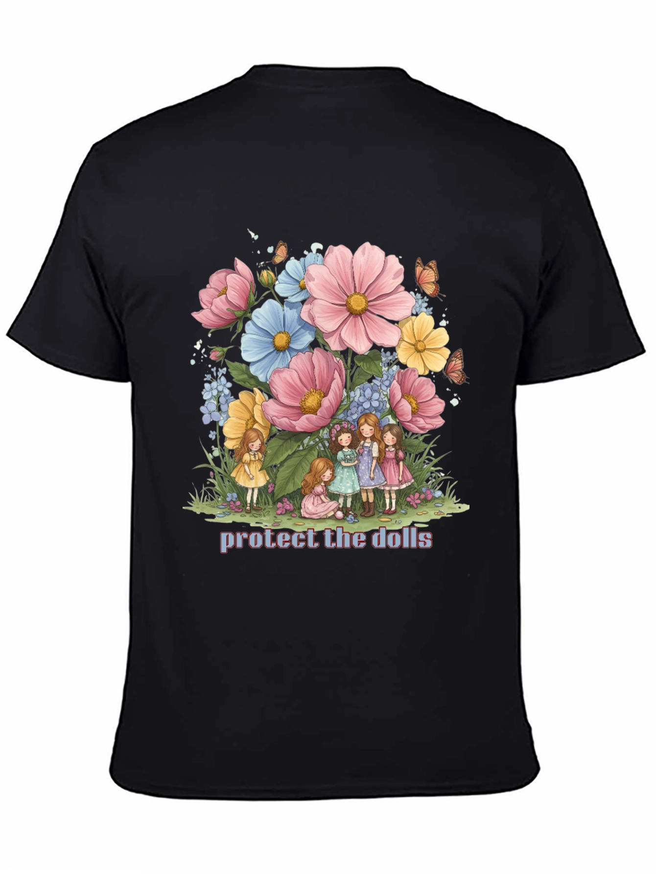 Black Protect the Dolls Graphic Tee - Black Cotton Blend view 4