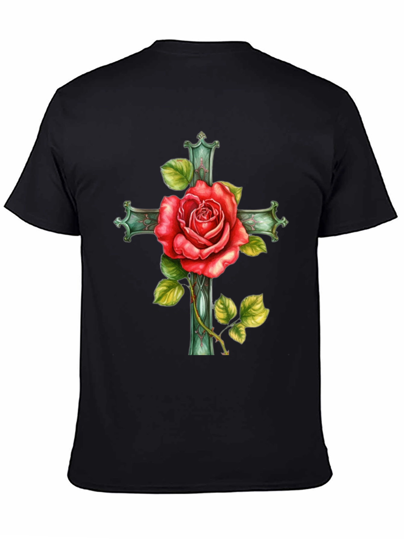 Black Rose Cross Graphic Tee - Stylish Black T-Shirt view 4