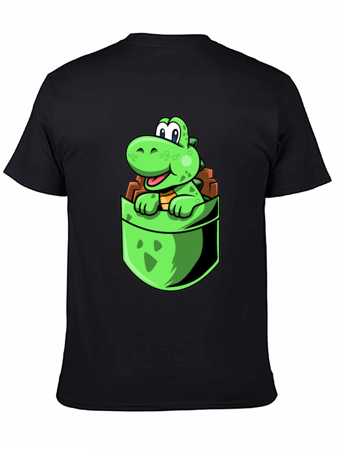 Black Dino Pocket Tee - Cute Cartoon Dinosaur Black T-Shirt view 4